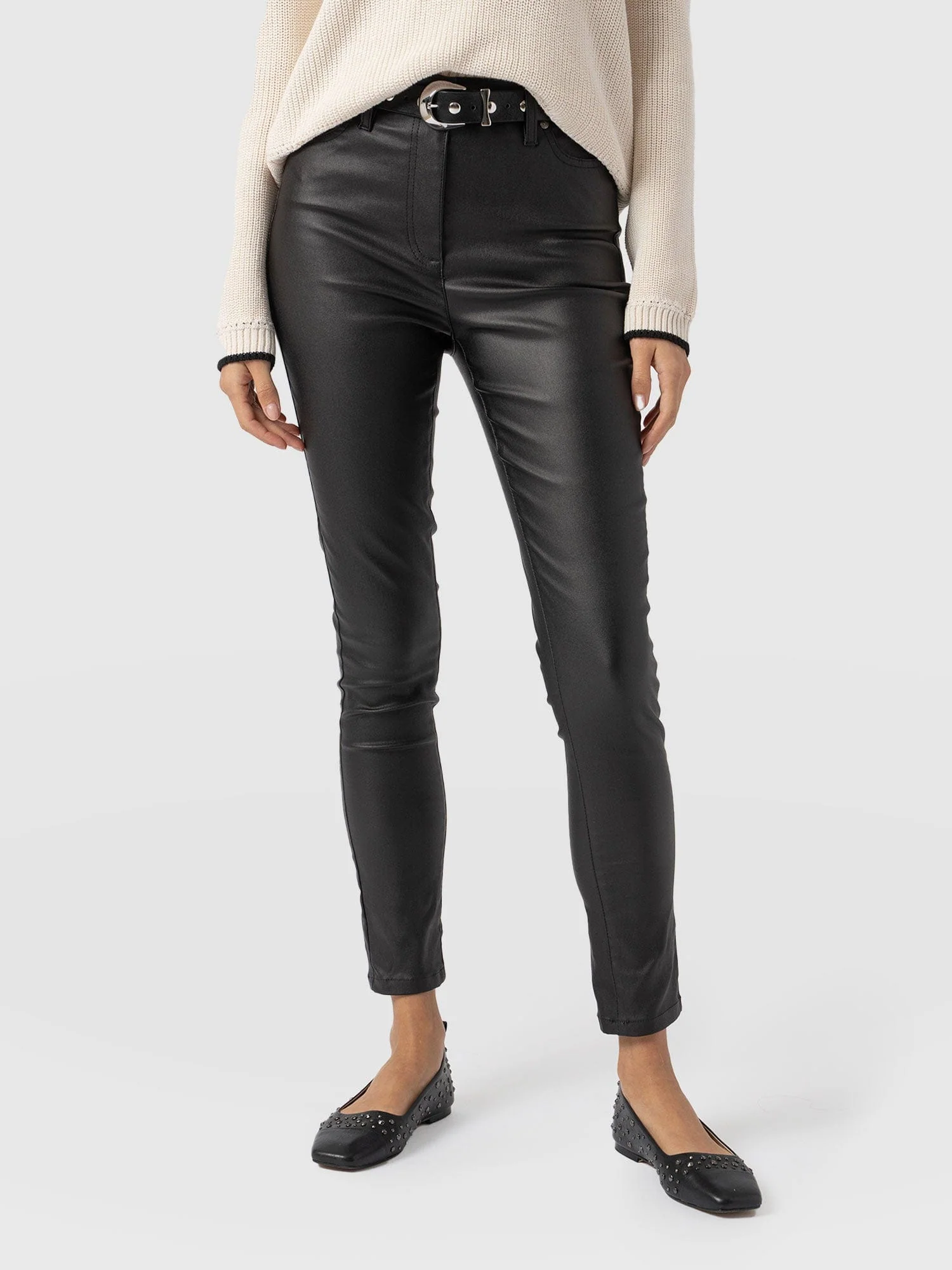 Maeva Skinny Pant - Black Coated - Image 4