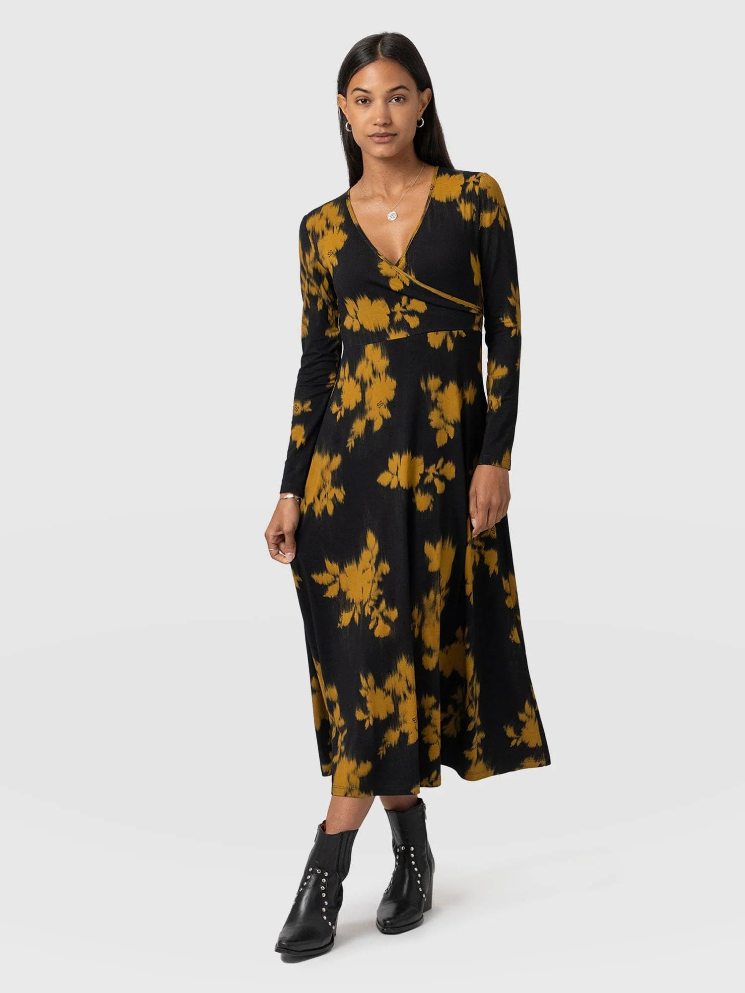 Maggie Wrap Midi Dress - Yellow Fade Floral - Image 2