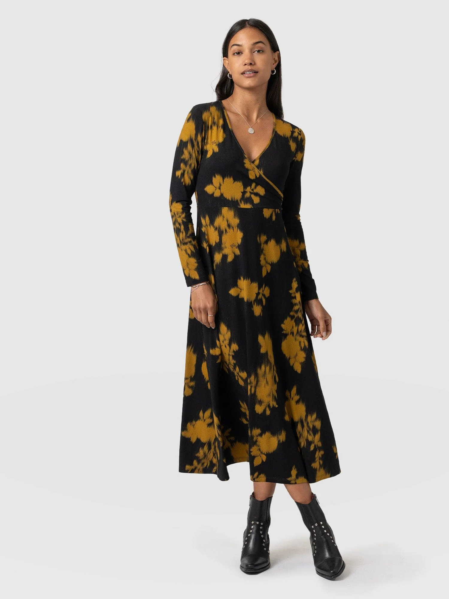 Maggie Wrap Midi Dress - Yellow Fade Floral - Image 6