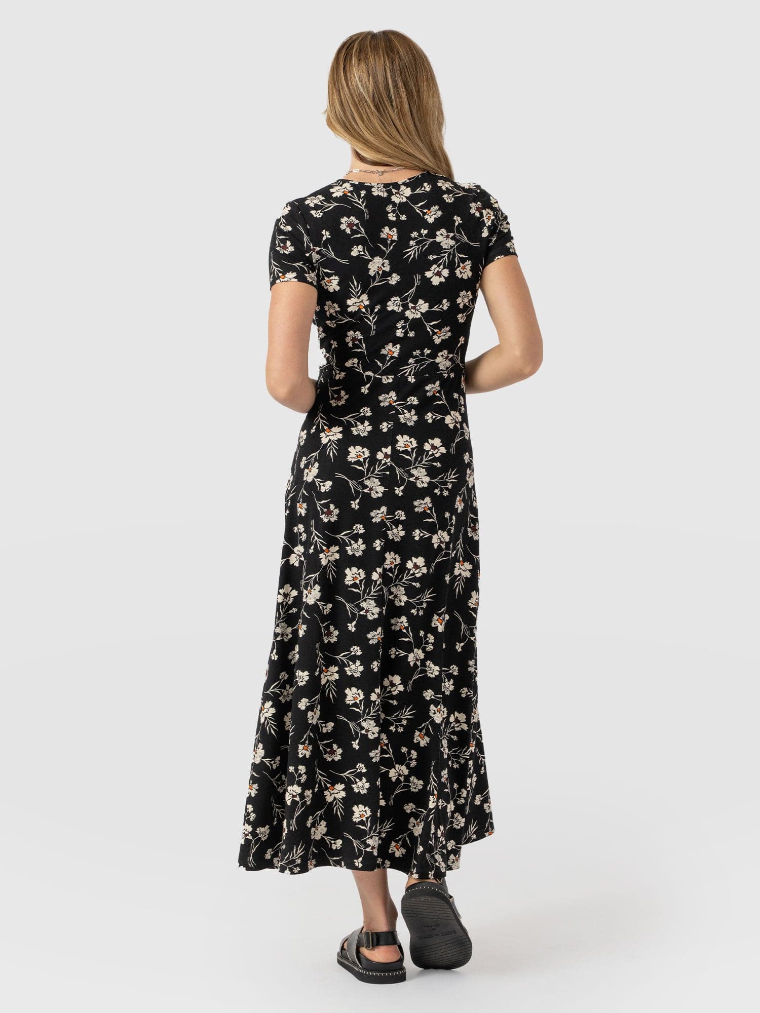 Maggie Wrap Short Sleeve Midi Dress - Black Floral - Image 5