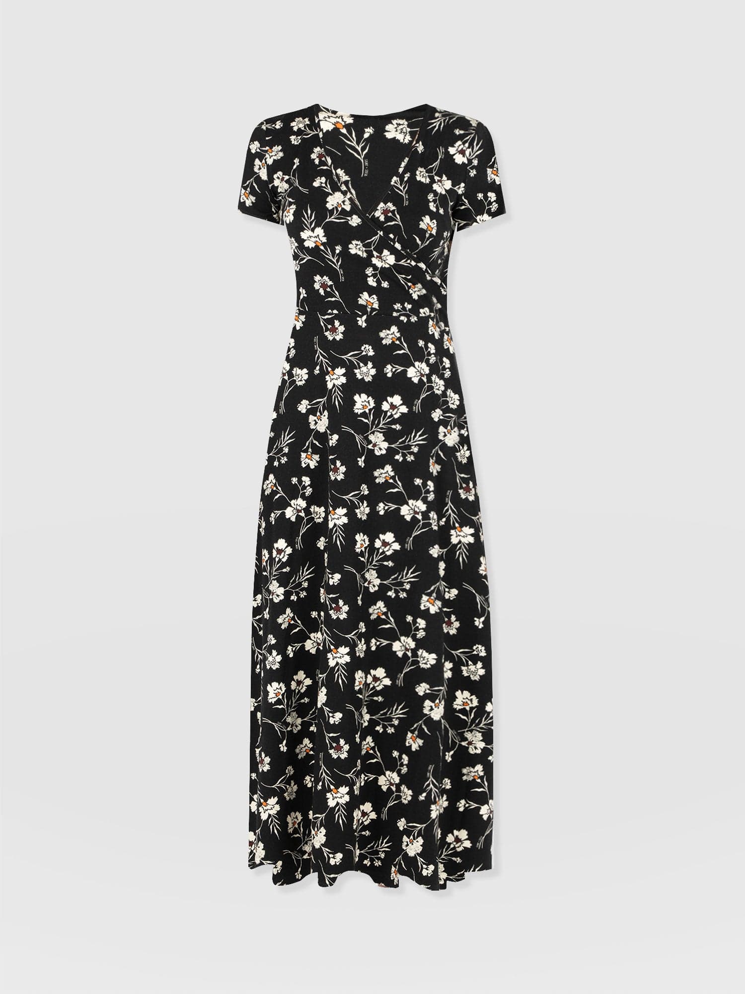 Maggie Wrap Short Sleeve Midi Dress - Black Floral - Image 7