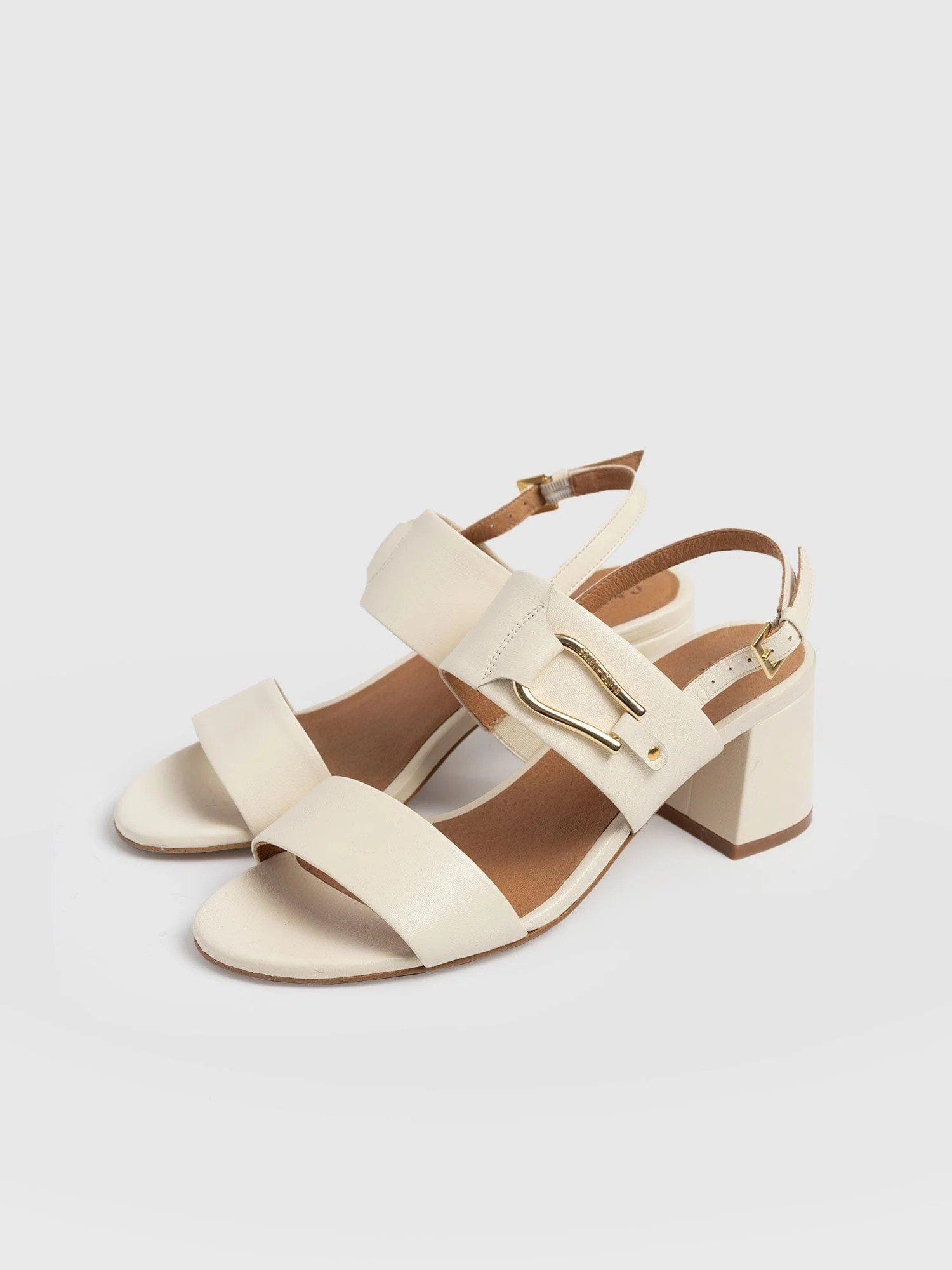 Maida Block Heeled Mules - Cream - Image 3
