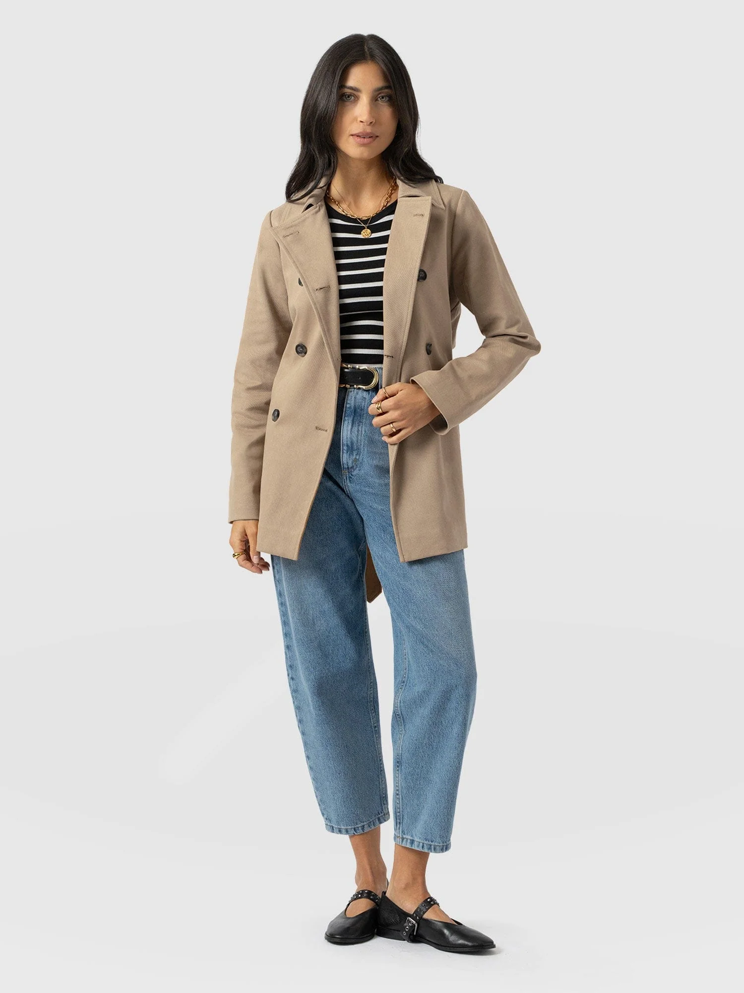 Marion Double Breasted Short Trench - Beige - Image 2