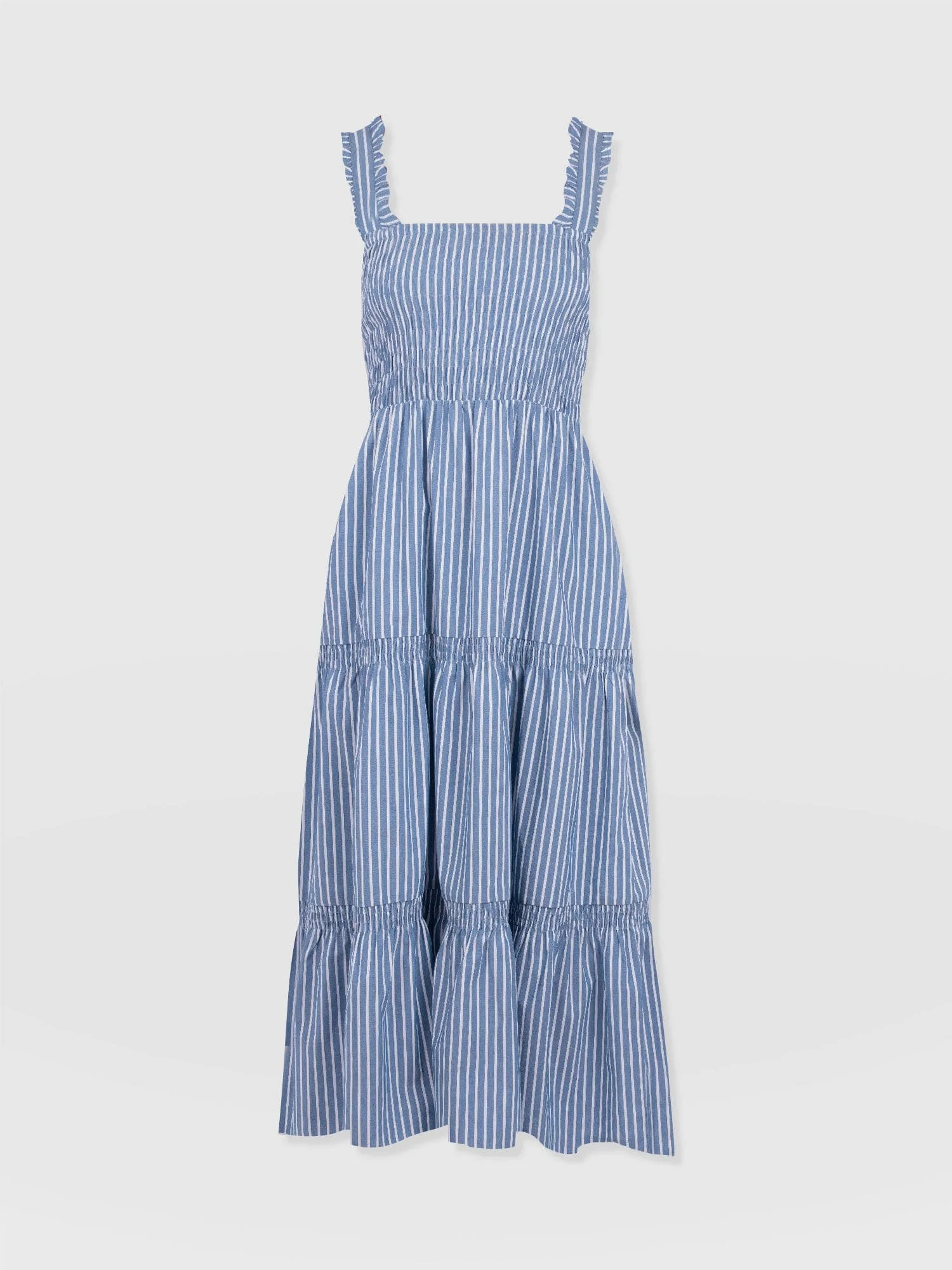 Maya Shirring Dress - Blue Stripe - Image 7