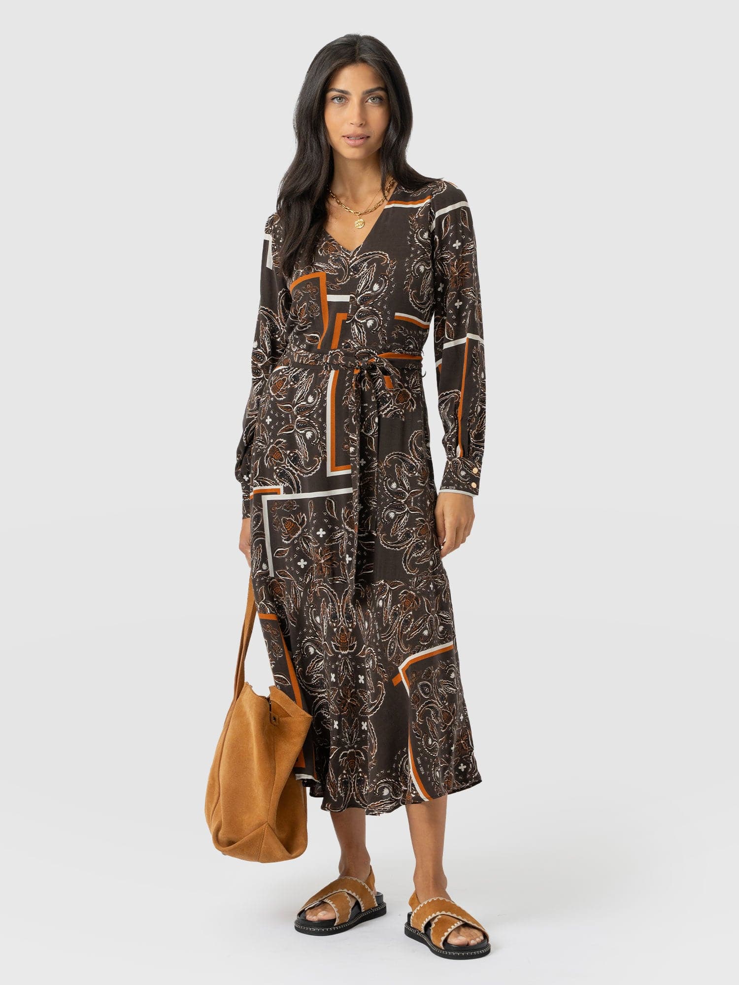 Allegra V Neck Dress - Brown Paisley - Image 2