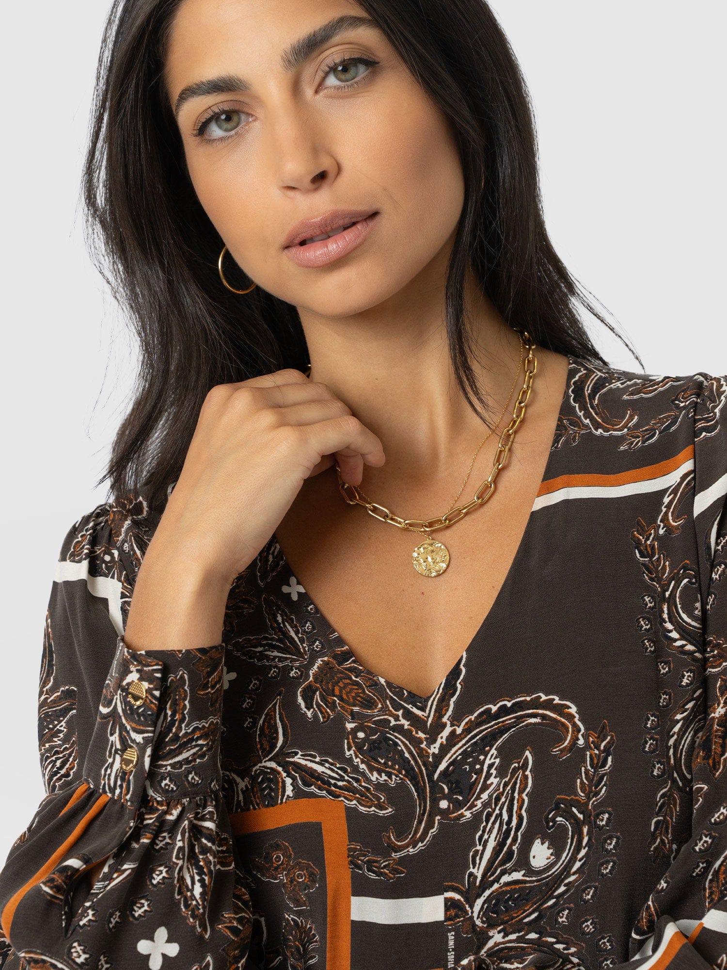 Allegra V Neck Dress - Brown Paisley - Image 3