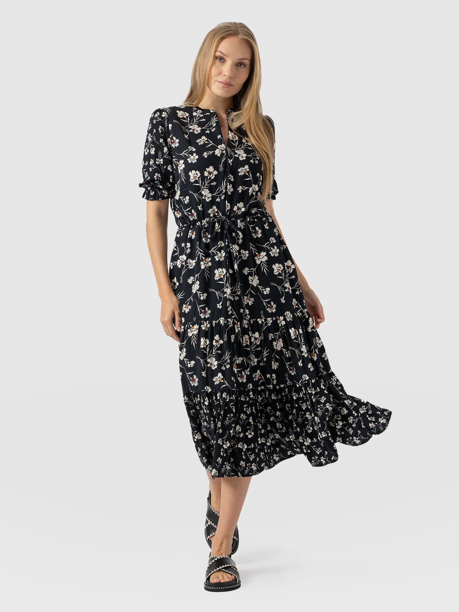 Olivia Zip Up Short Sleeve Dress - Black Spring Floral - Image 3