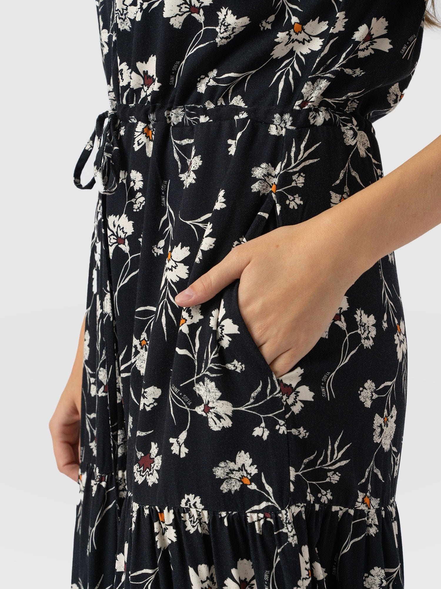 Olivia Zip Up Short Sleeve Dress - Black Spring Floral - Image 5