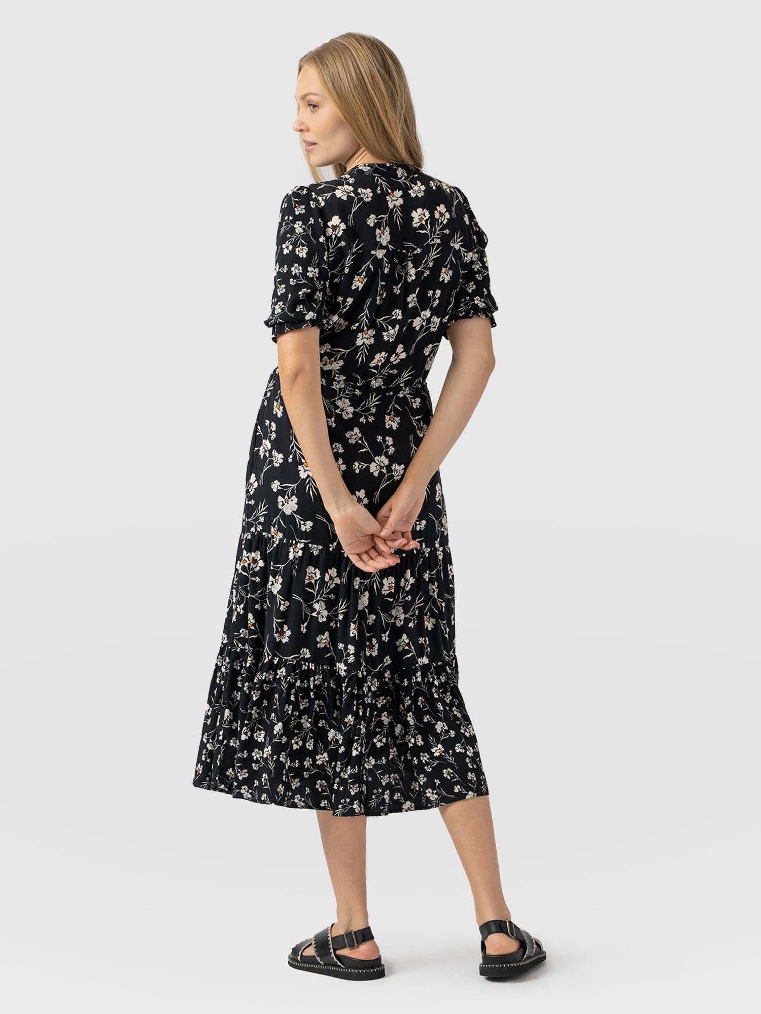 Olivia Zip Up Short Sleeve Dress - Black Spring Floral - Image 6