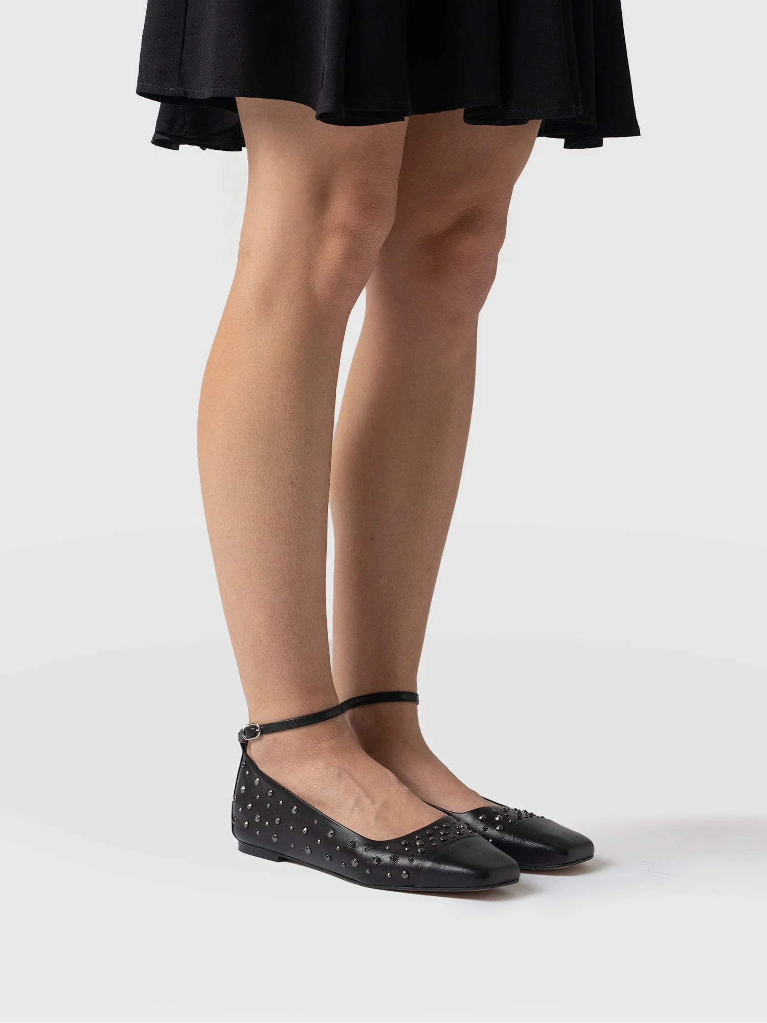 Ophelia Leather Ballerinas - Black Studded - Image 6