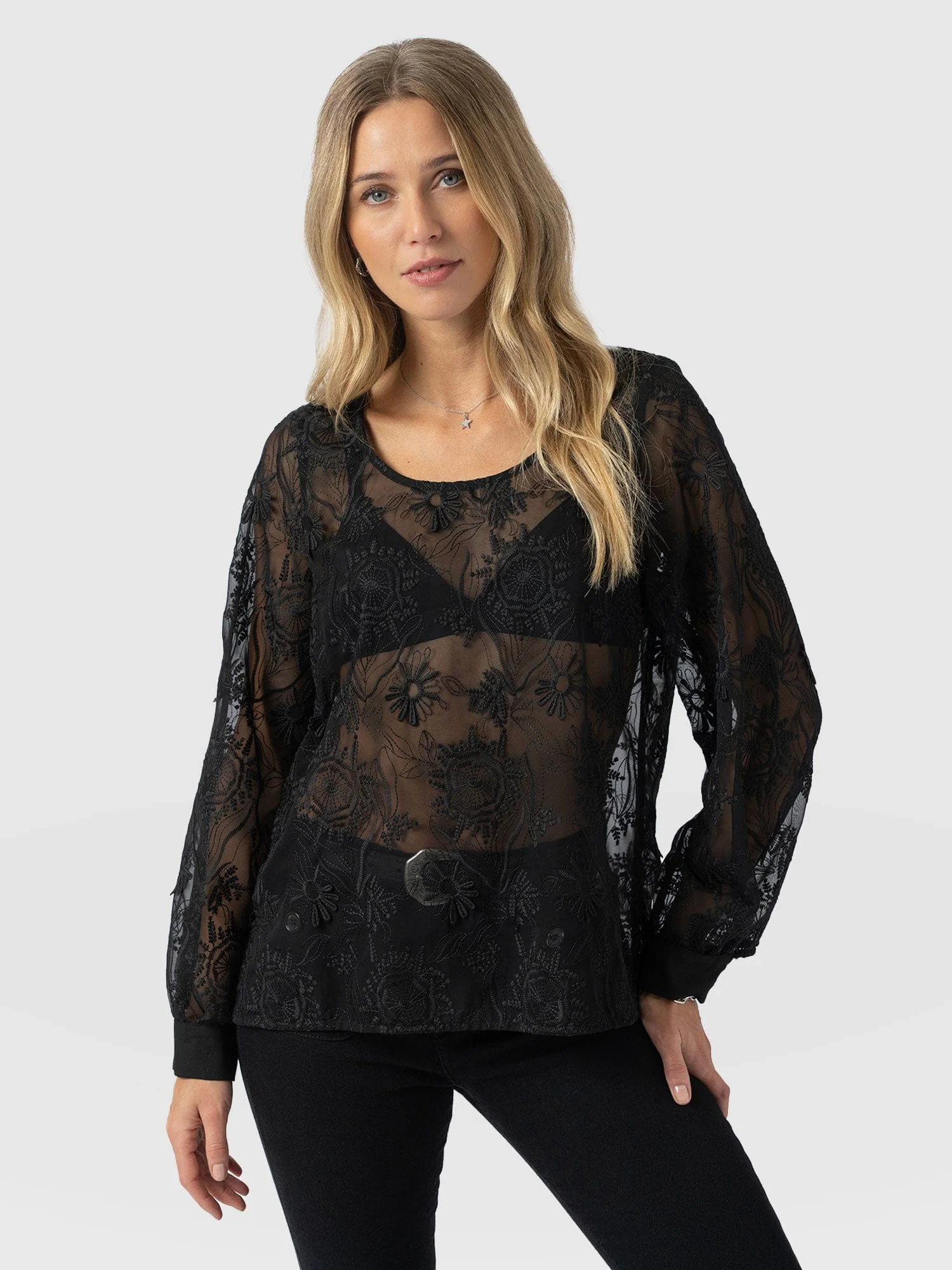 Ottilie Scoop Neck Blouse - Black Lace - Image 2