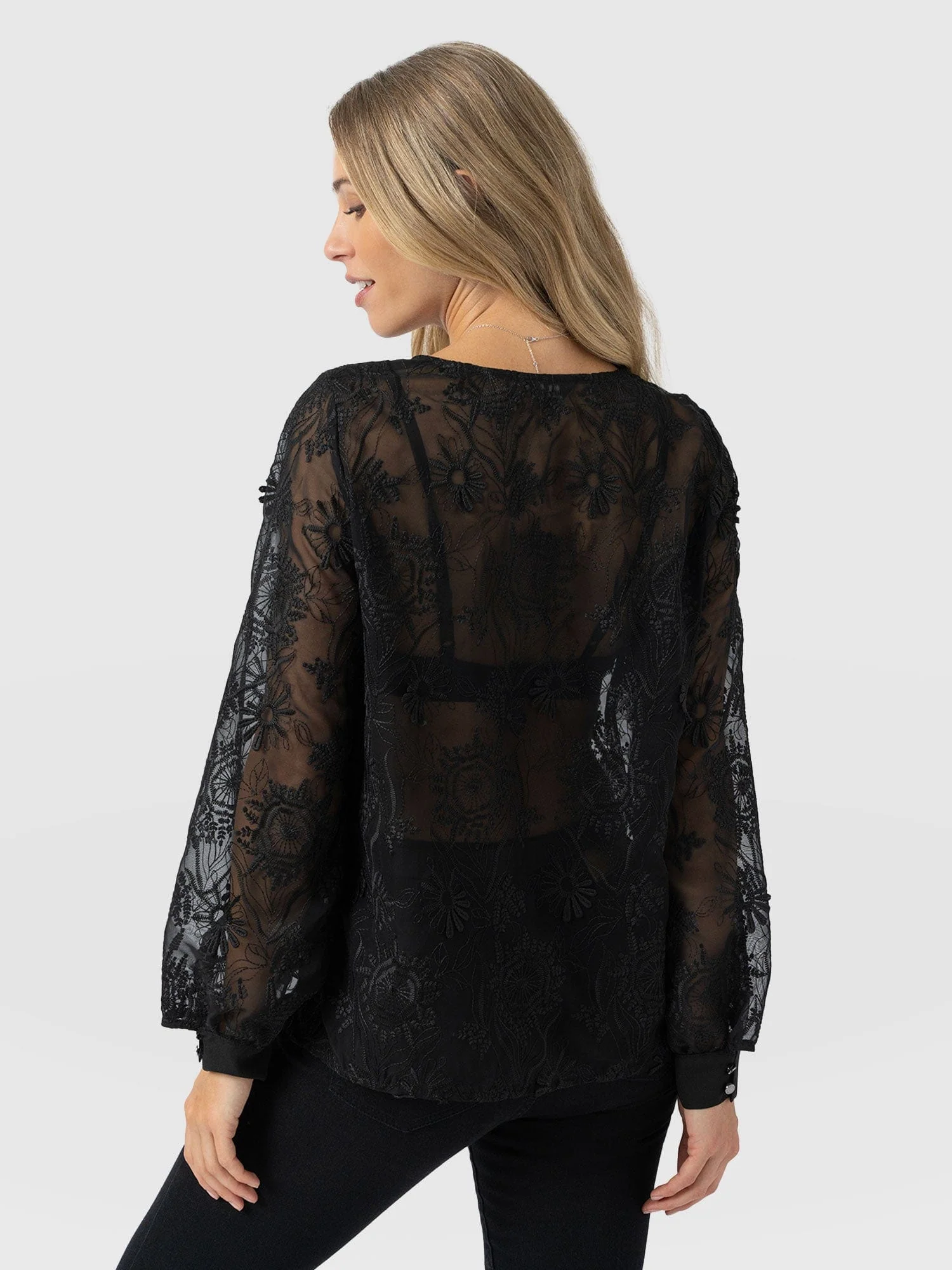 Ottilie Scoop Neck Blouse - Black Lace - Image 6