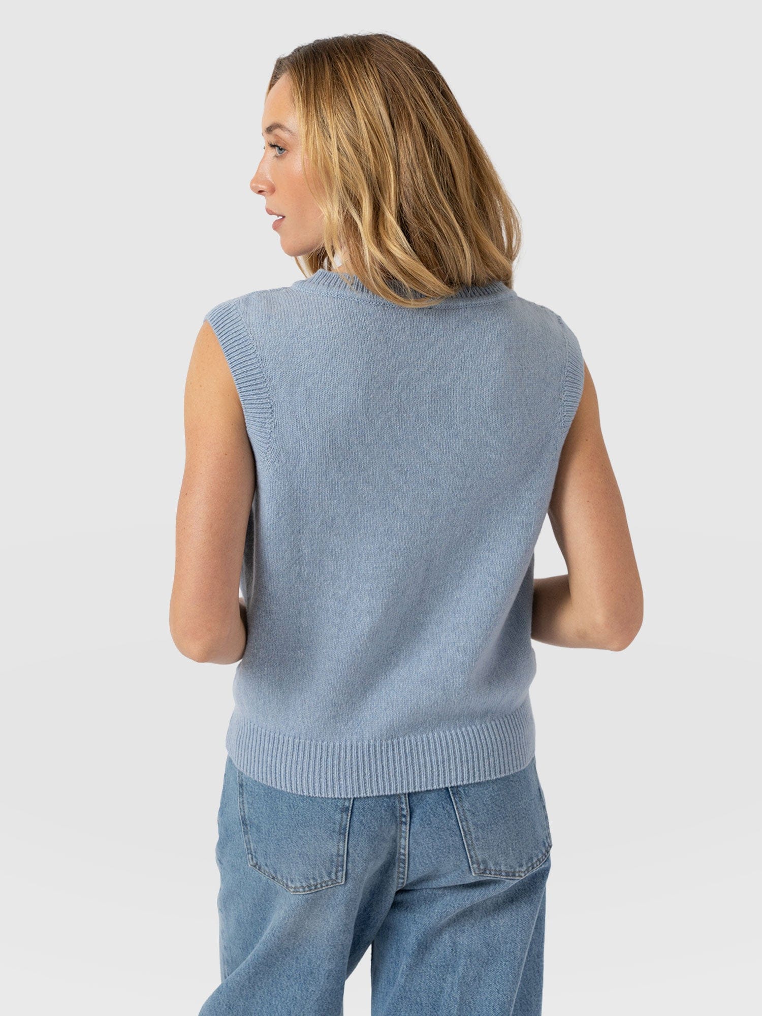 Oxford Cashmere V Neck Sleeveless Knit - Blue - Image 6