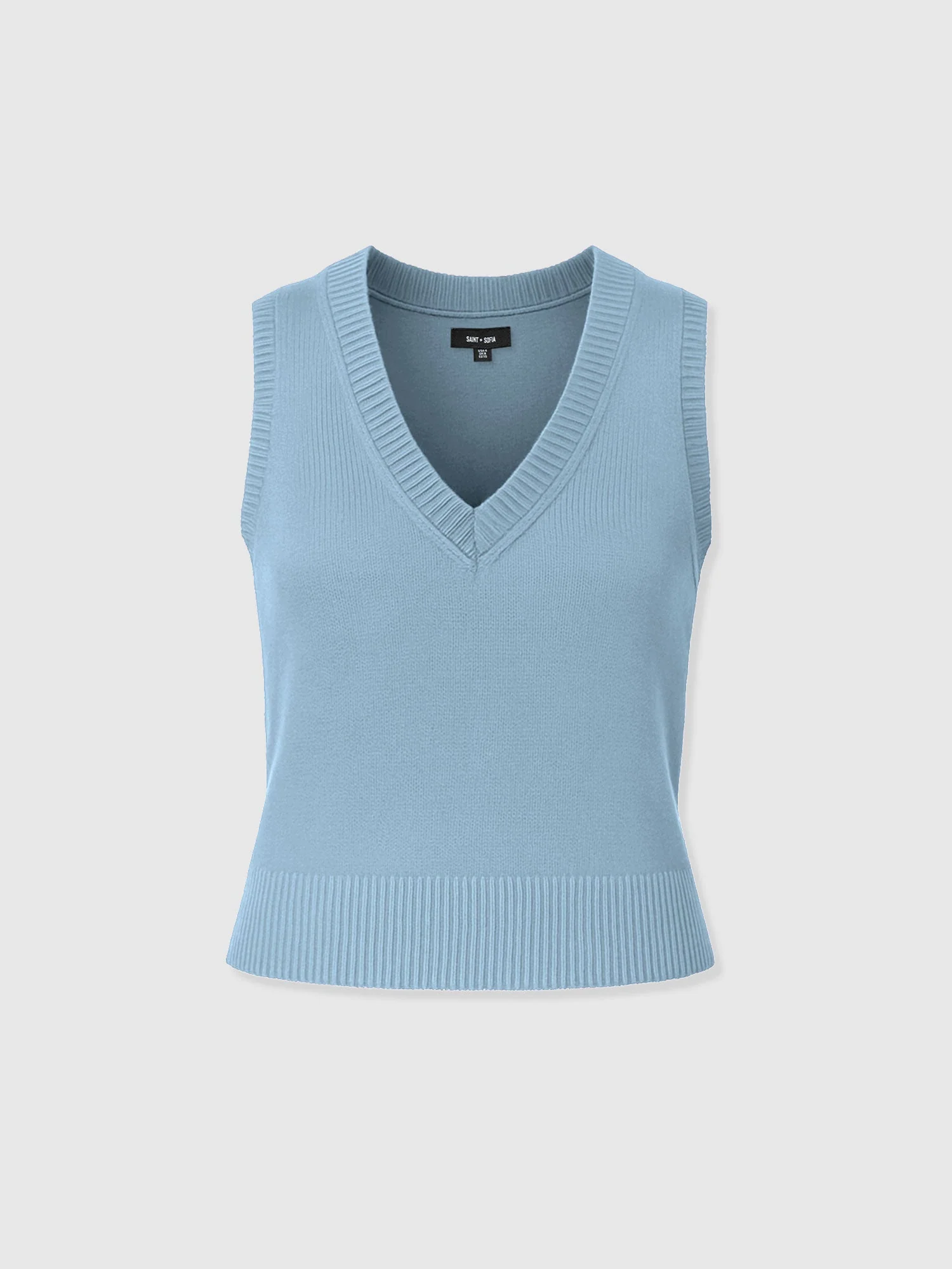 Oxford Cashmere V Neck Sleeveless Knit - Blue - Image 7