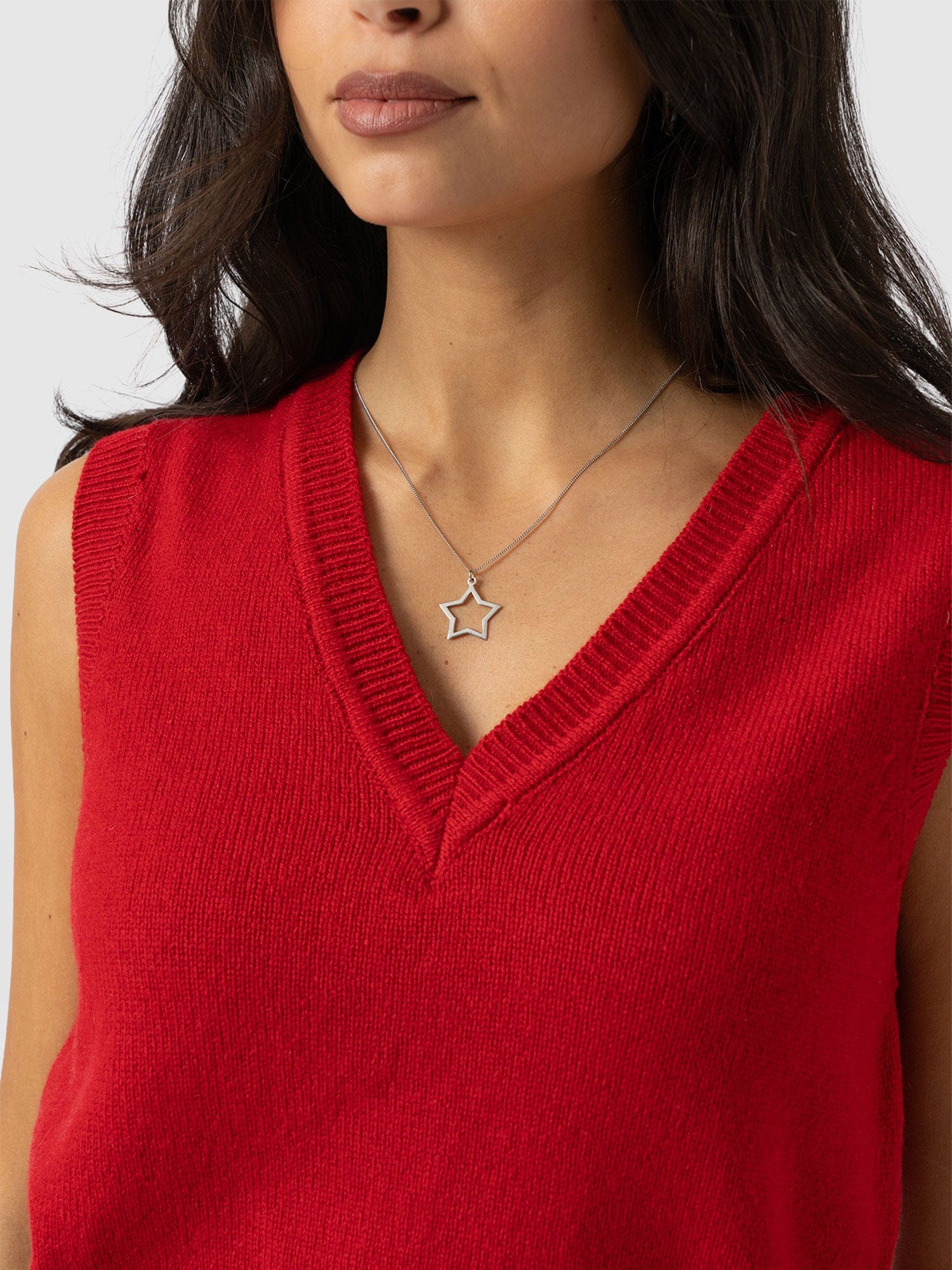 Oxford Cashmere V Neck Sleeveless Knit - Red - Image 4