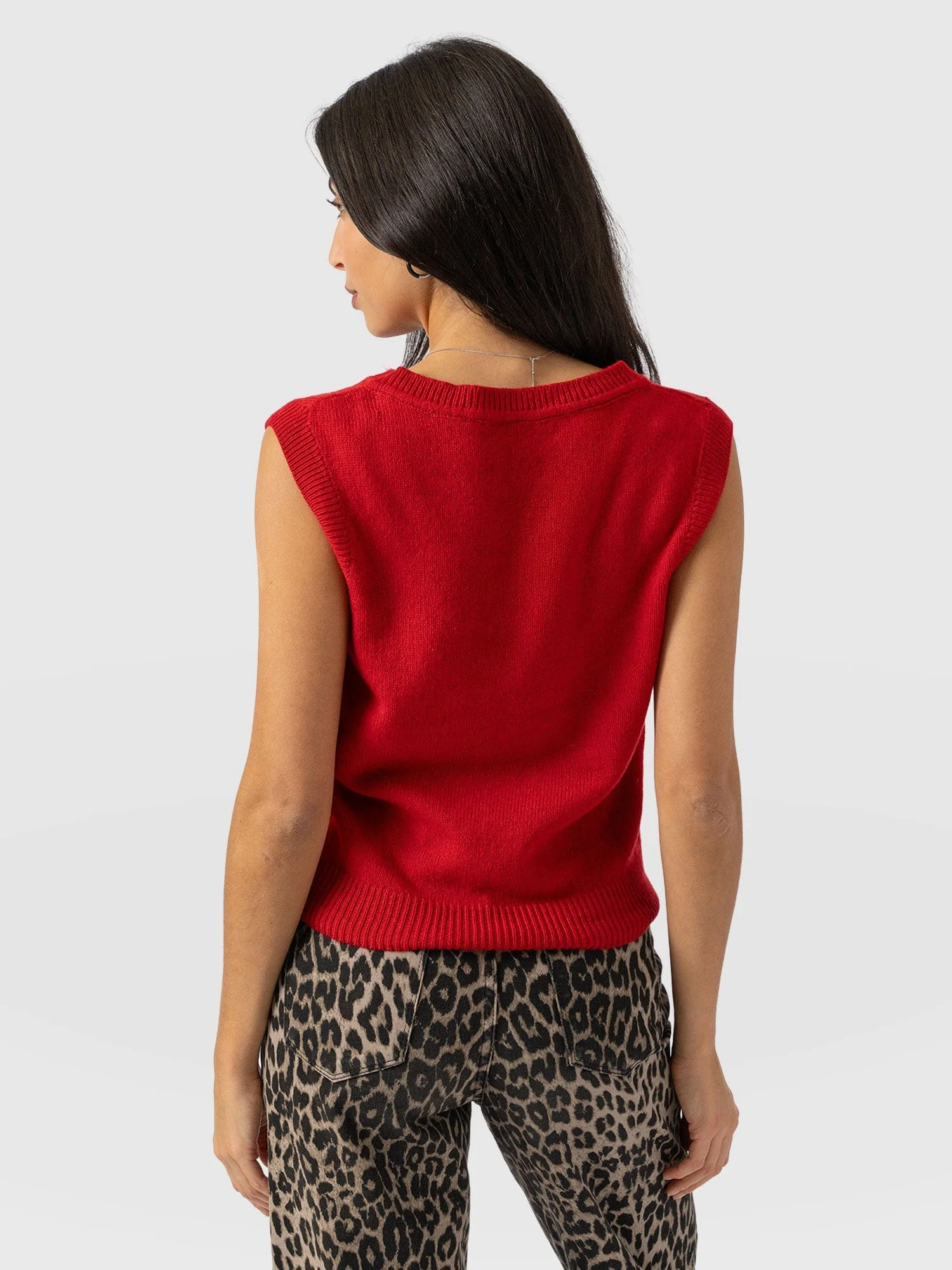 Oxford Cashmere V Neck Sleeveless Knit - Red - Image 6
