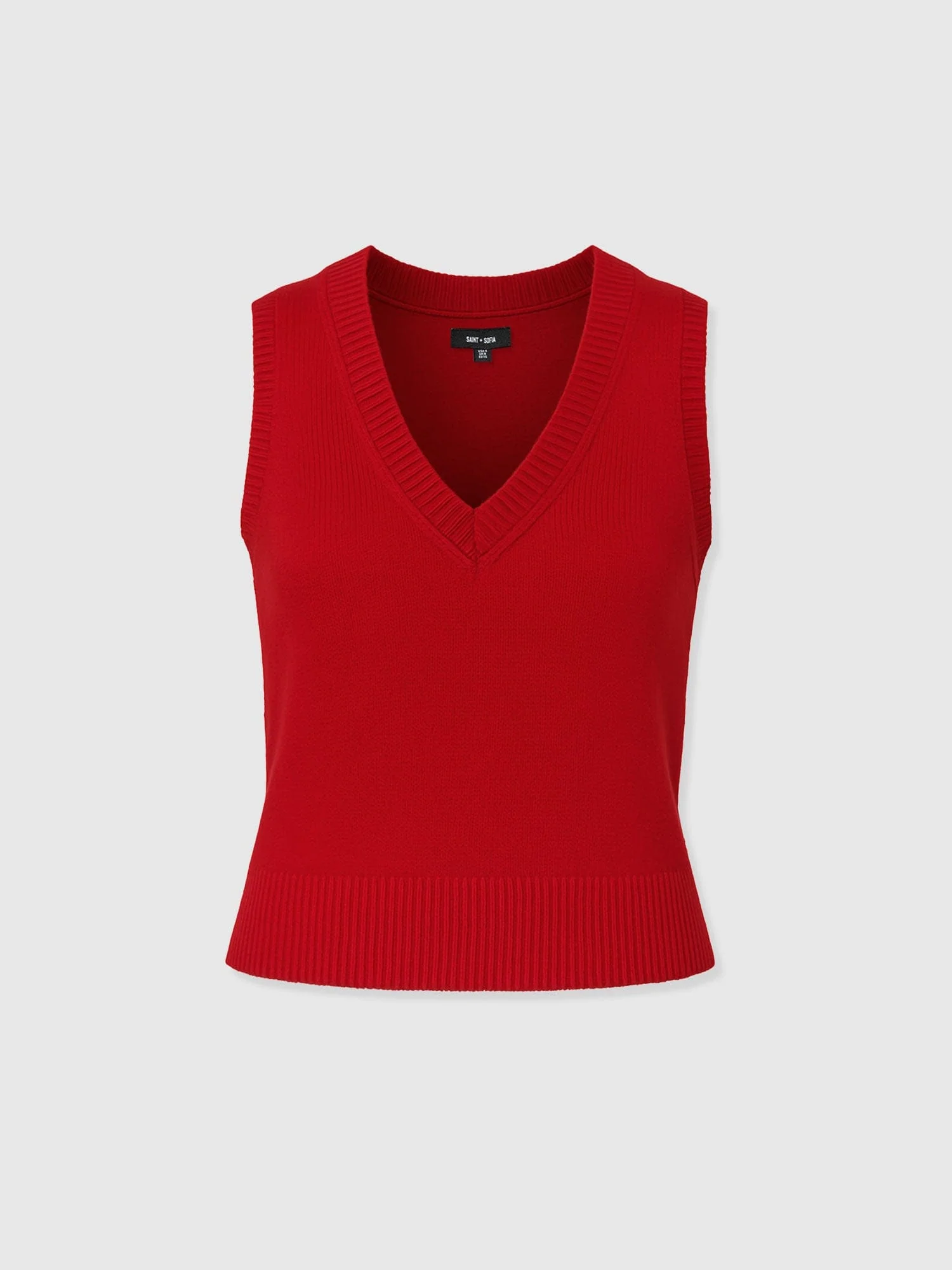 Oxford Cashmere V Neck Sleeveless Knit - Red - Image 7
