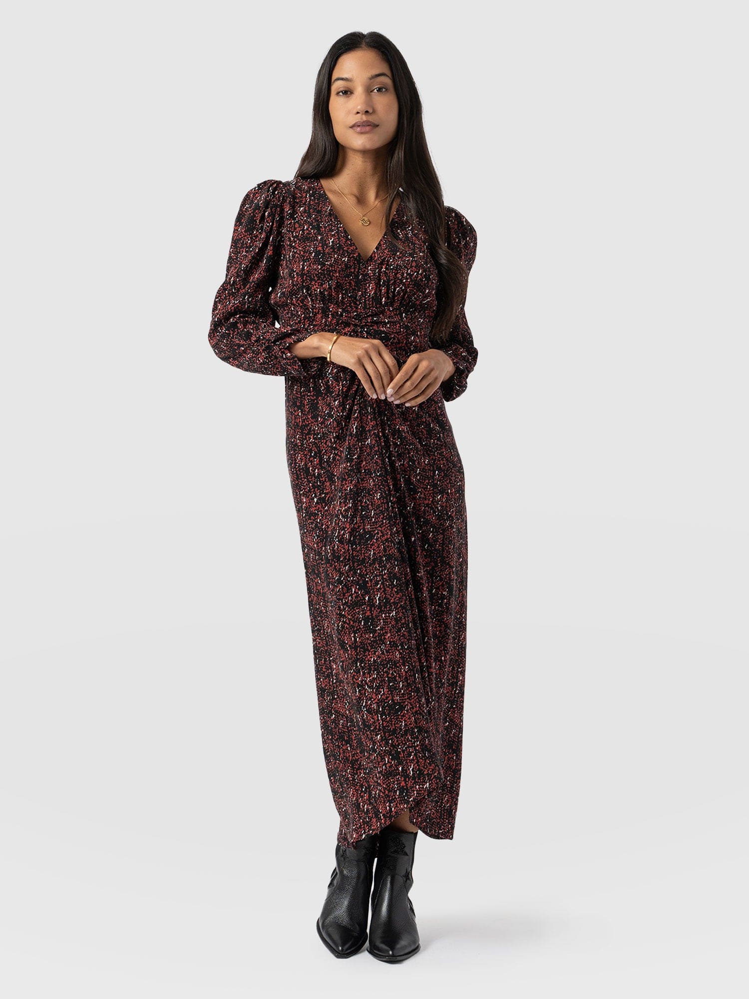 Paloma Ruched Dress - Red Ditsy Leopard - Image 2