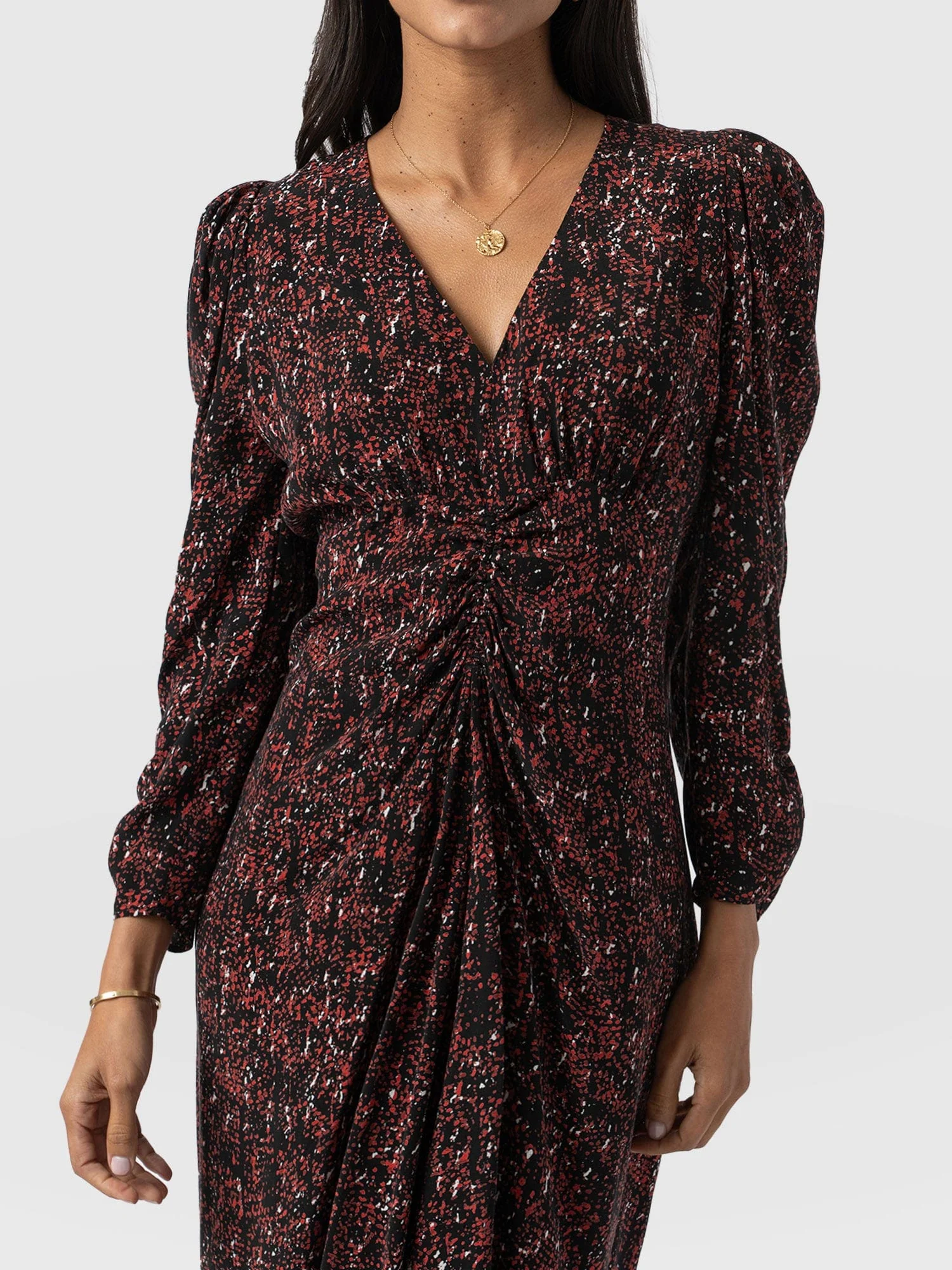 Paloma Ruched Dress - Red Ditsy Leopard - Image 3