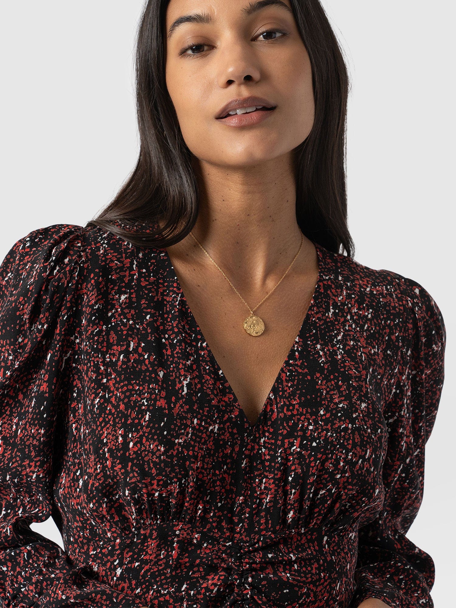 Paloma Ruched Dress - Red Ditsy Leopard - Image 4