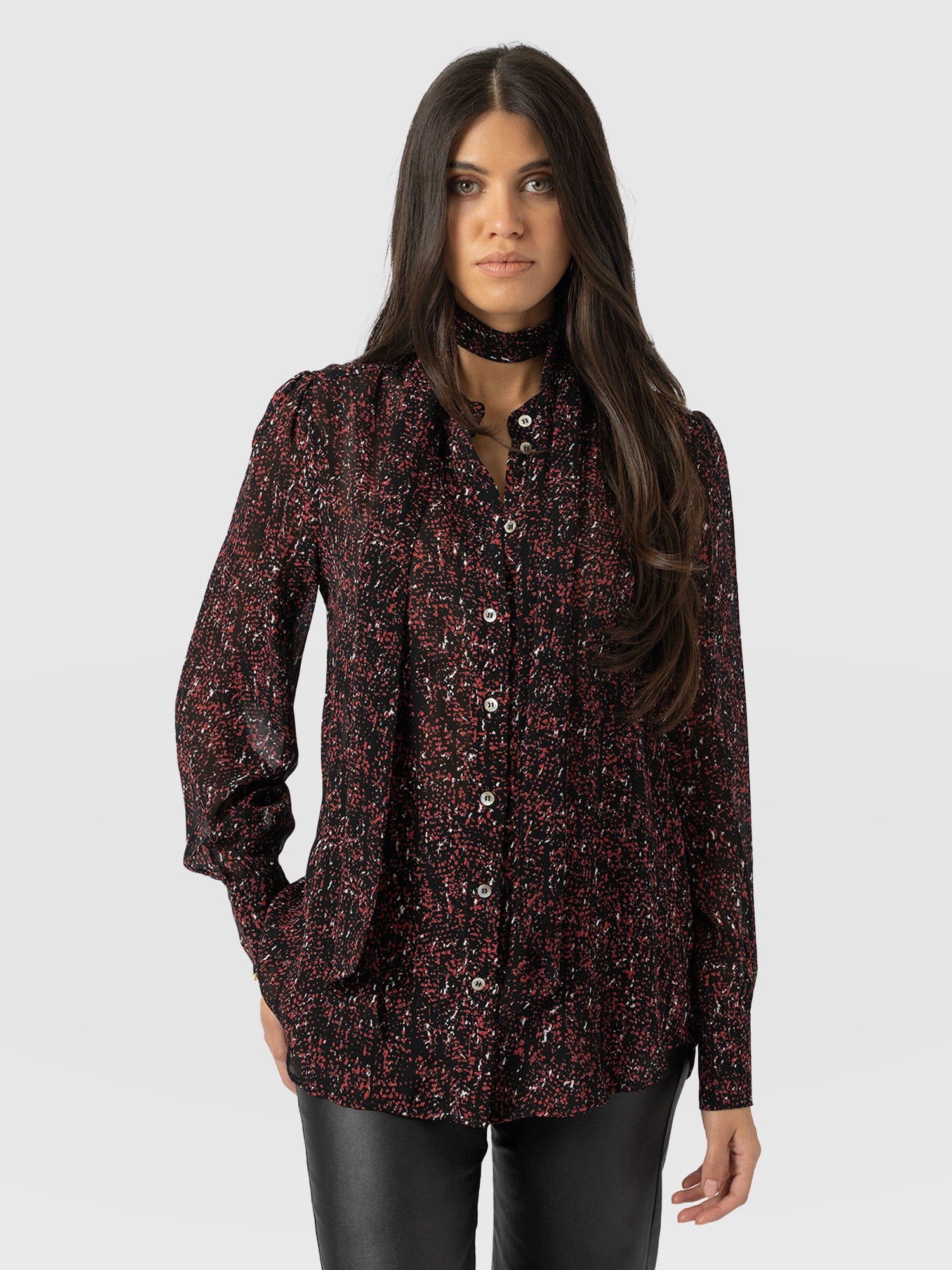 Paxton Pussybow Blouse - Red Ditsy Leopard - Image 2
