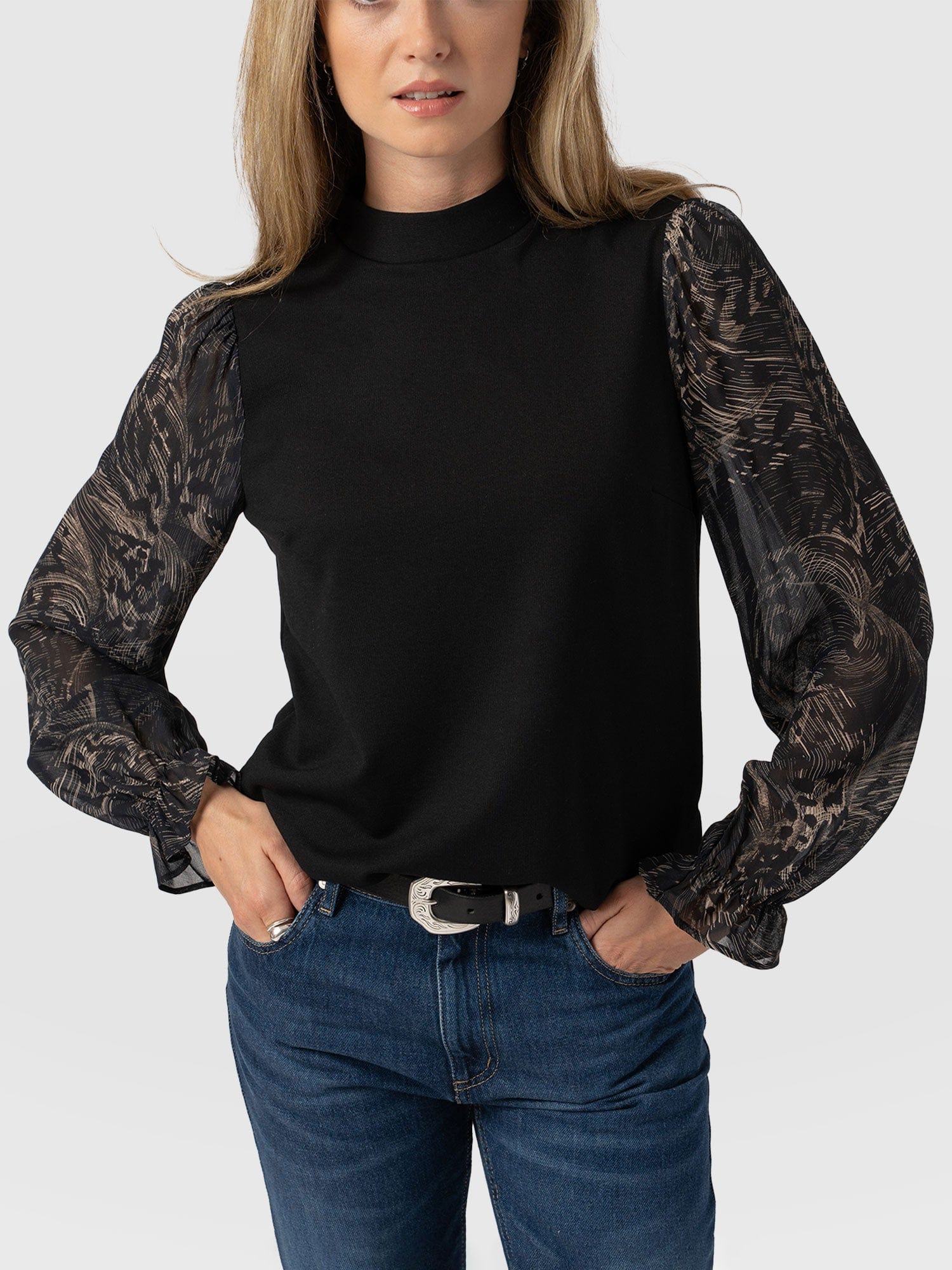 Penny Puff Sleeve Long Sleeve Top - Spot Feather - Image 3