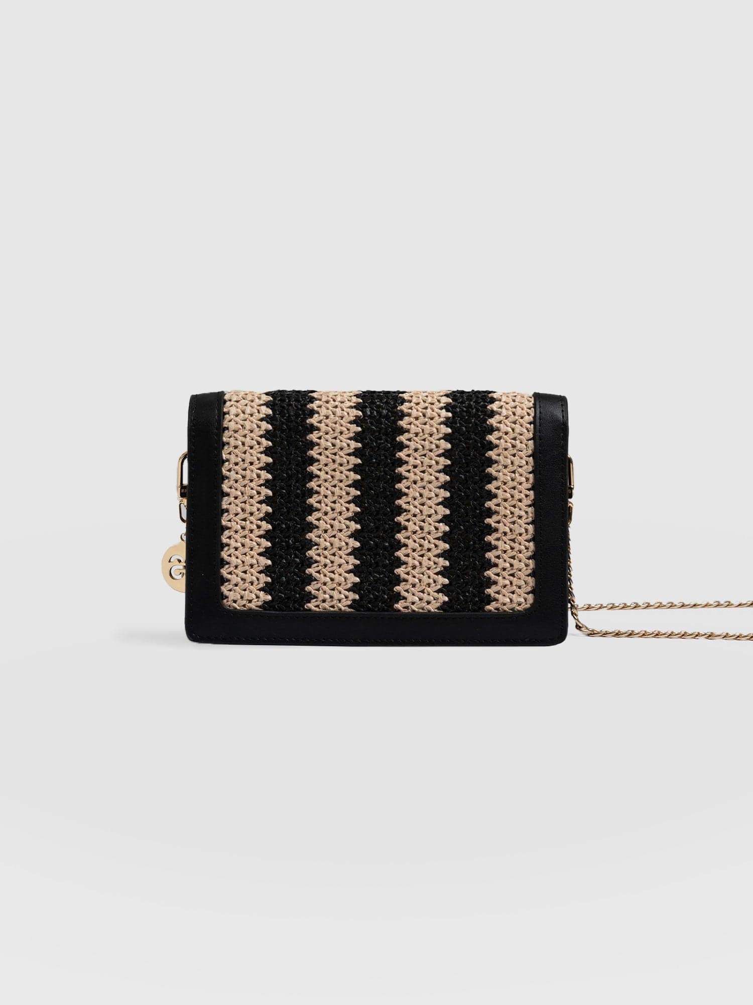 Primrose Wallet on Chain - Beige/Black Raffia - Image 5