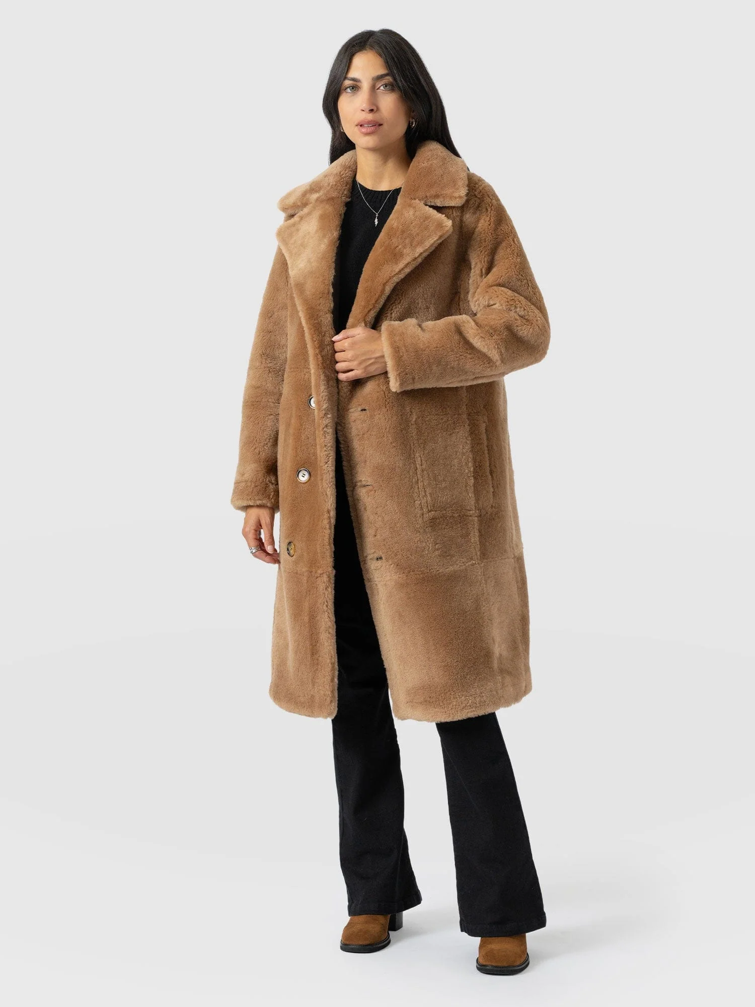 Ramone Shearling Reversible Coat - Brown - Image 2