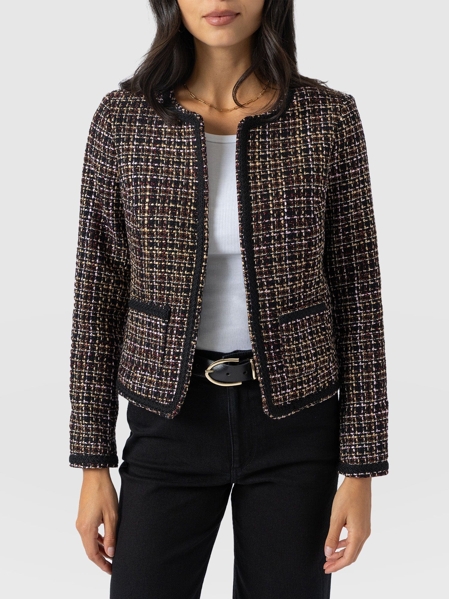 Rayner Jacket - Black/Burgundy/Gold Boucle - Image 3