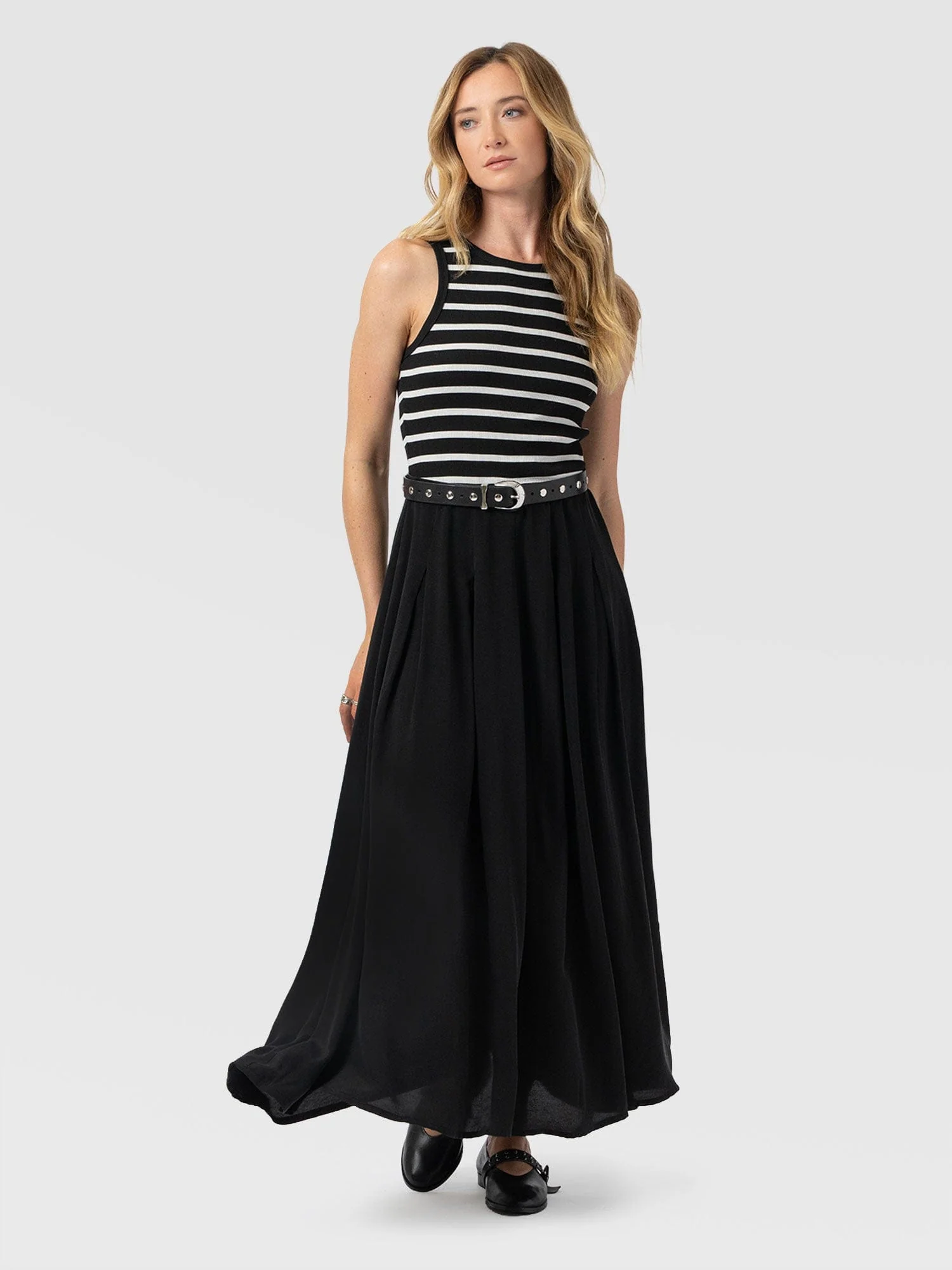Renee Contrast Dress - Black & White Stripe - Image 2