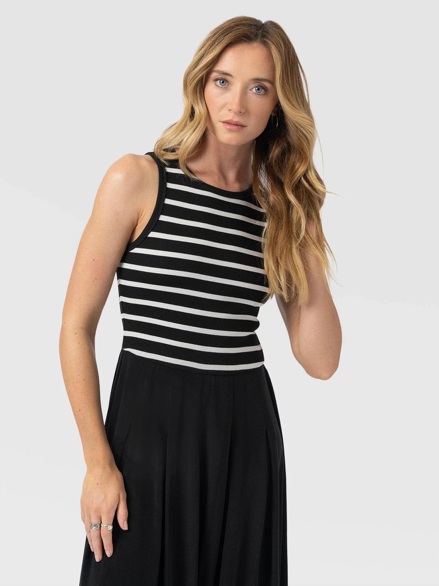 Renee Contrast Dress - Black & White Stripe - Image 3