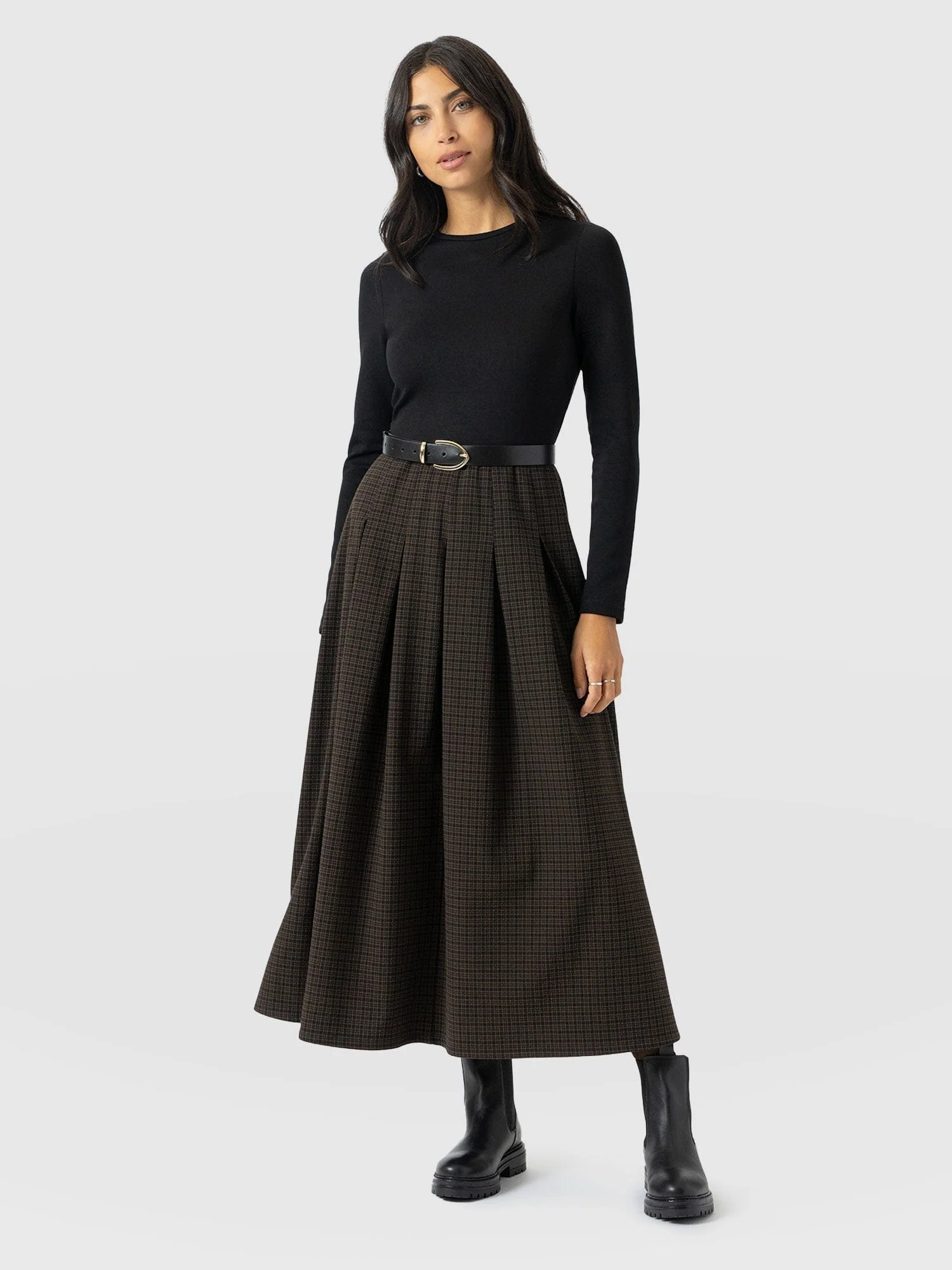 Renee Contrast Long Sleeve Dress - Brown Check - Image 2