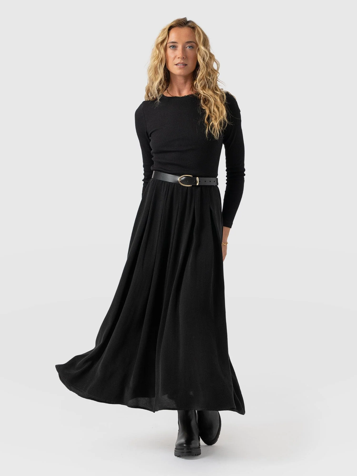 Renee Contrast Long Sleeve Dress - Black