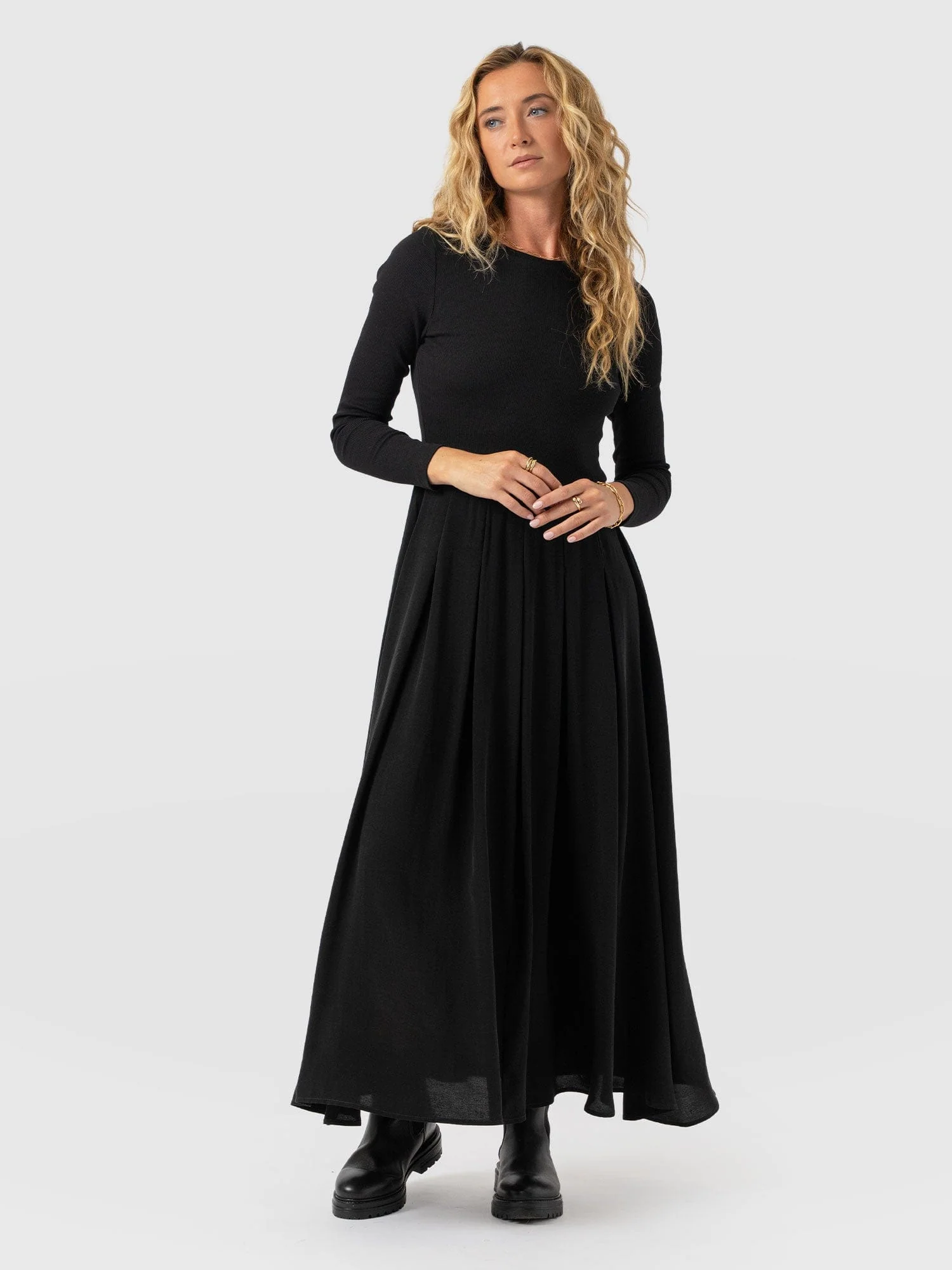 Renee Contrast Long Sleeve Dress - Black - Image 2