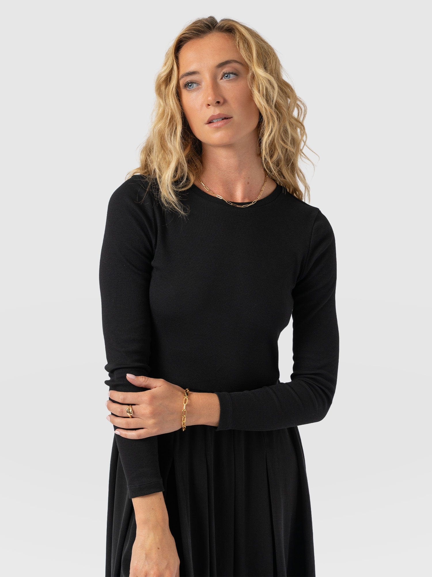 Renee Contrast Long Sleeve Dress - Black - Image 3