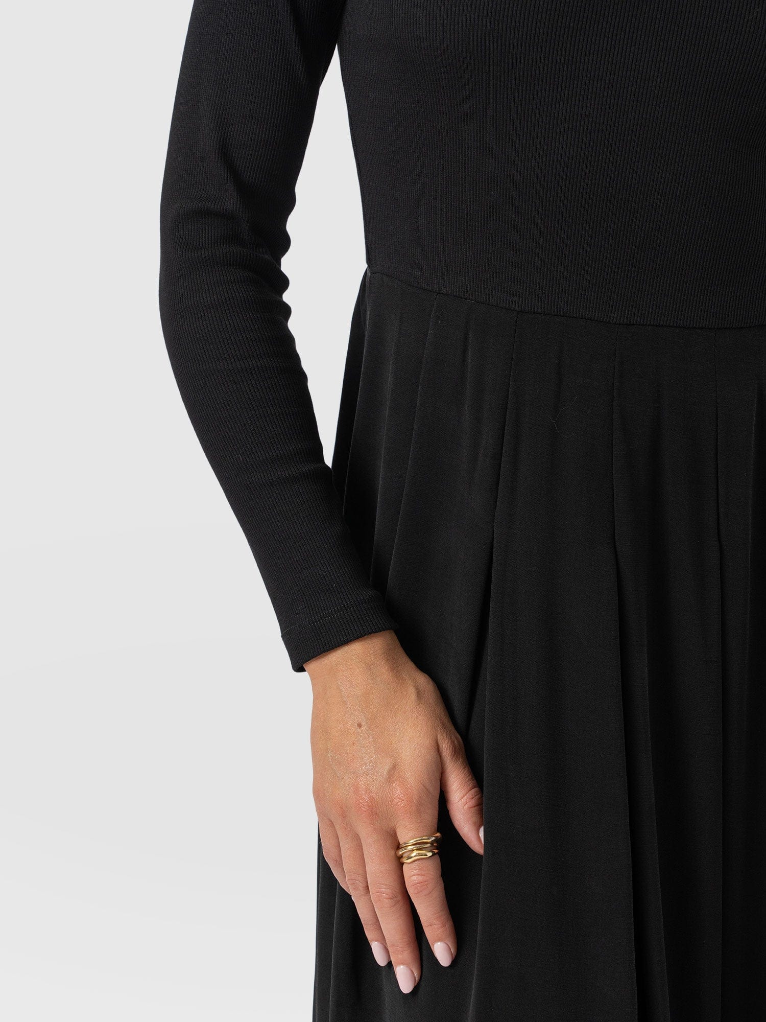 Renee Contrast Long Sleeve Dress - Black - Image 5