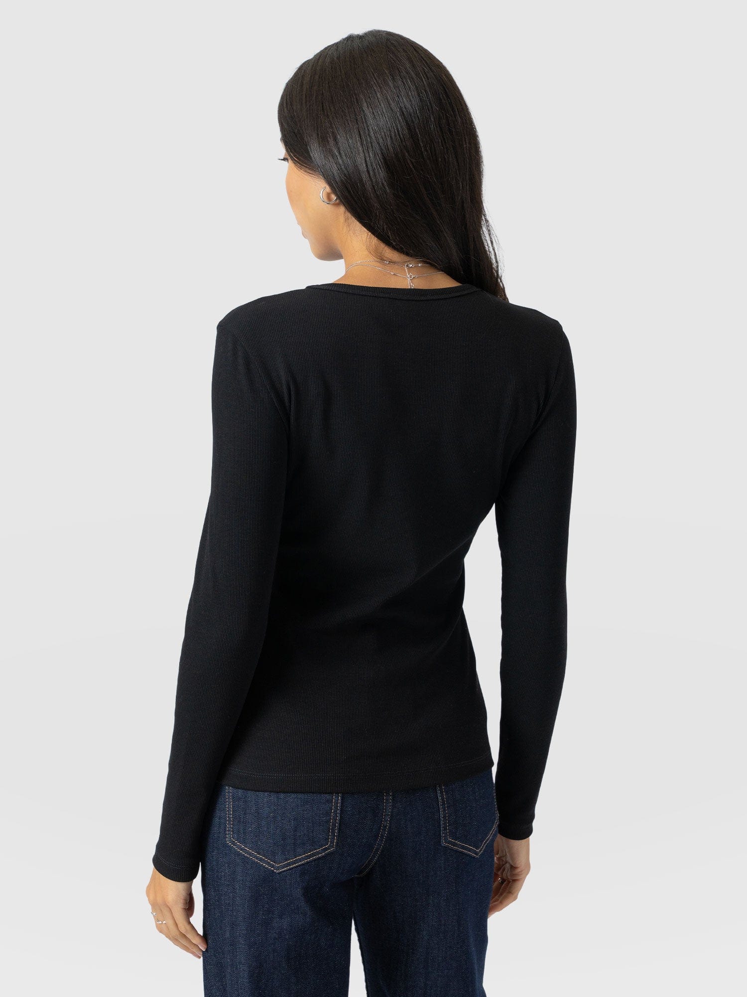 Ribbed Long Sleeve Tee - Black - Image 6