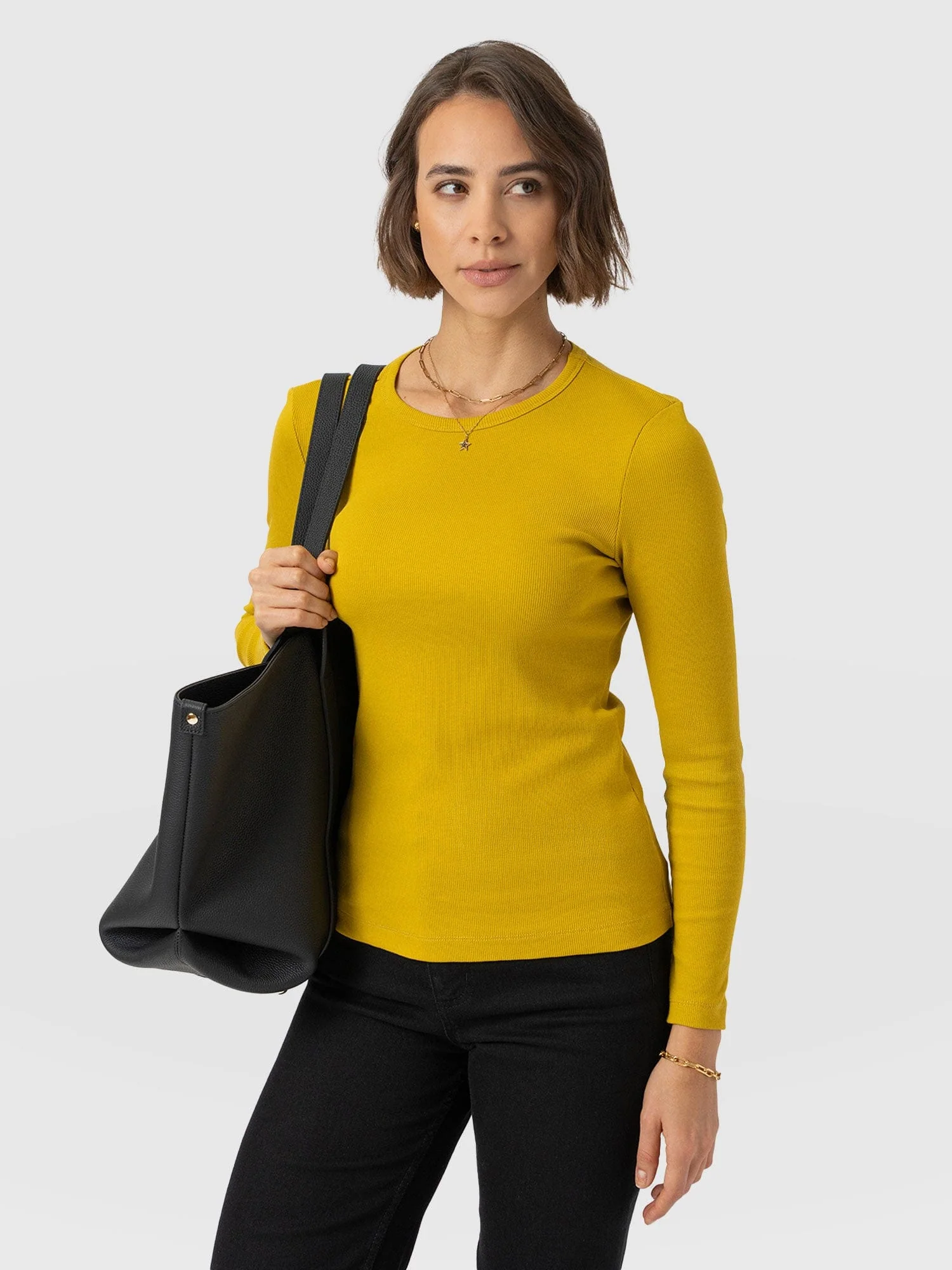 Ribbed Long Sleeve Tee - Mustard - Image 2