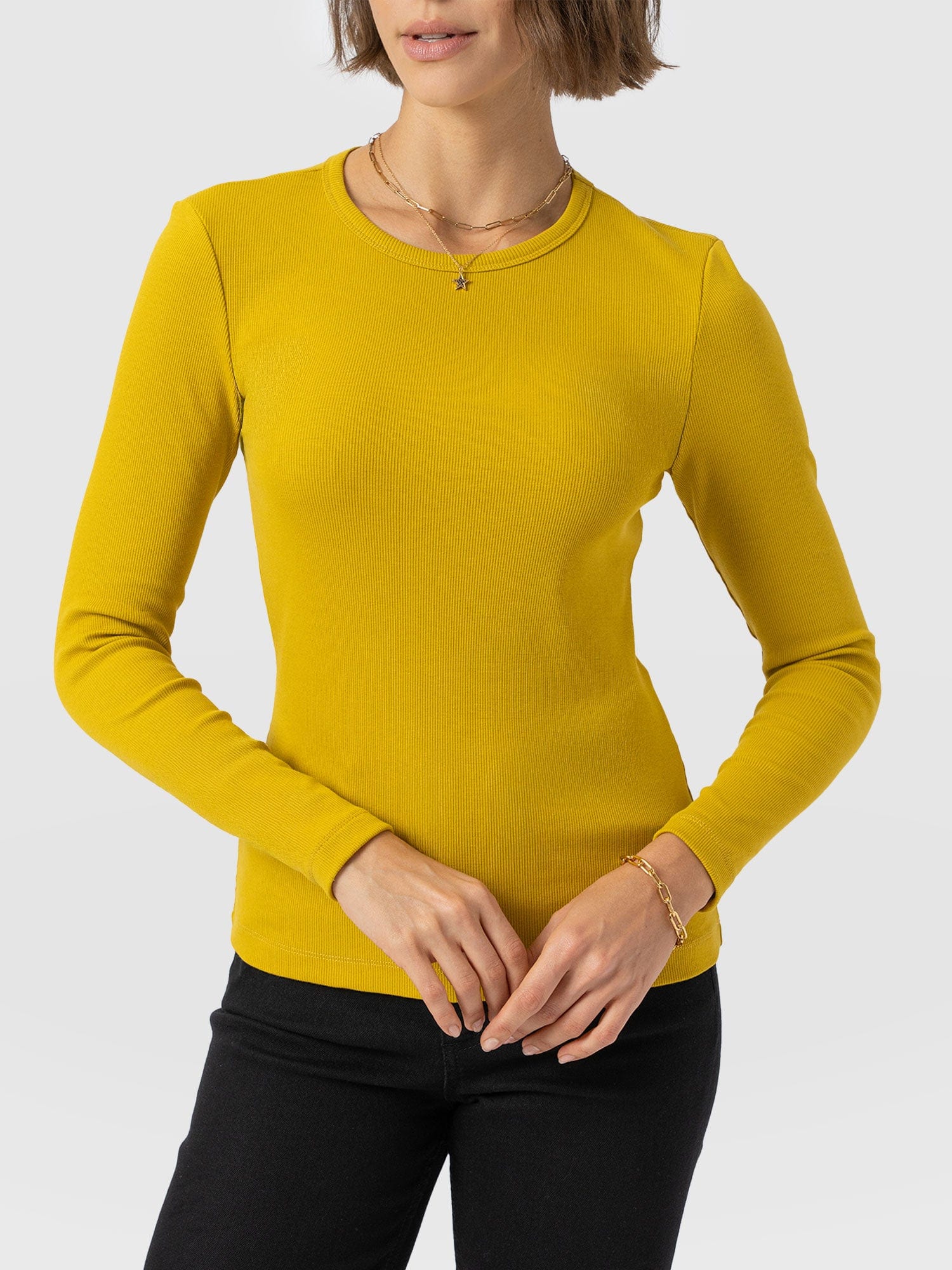 Ribbed Long Sleeve Tee - Mustard - Image 3