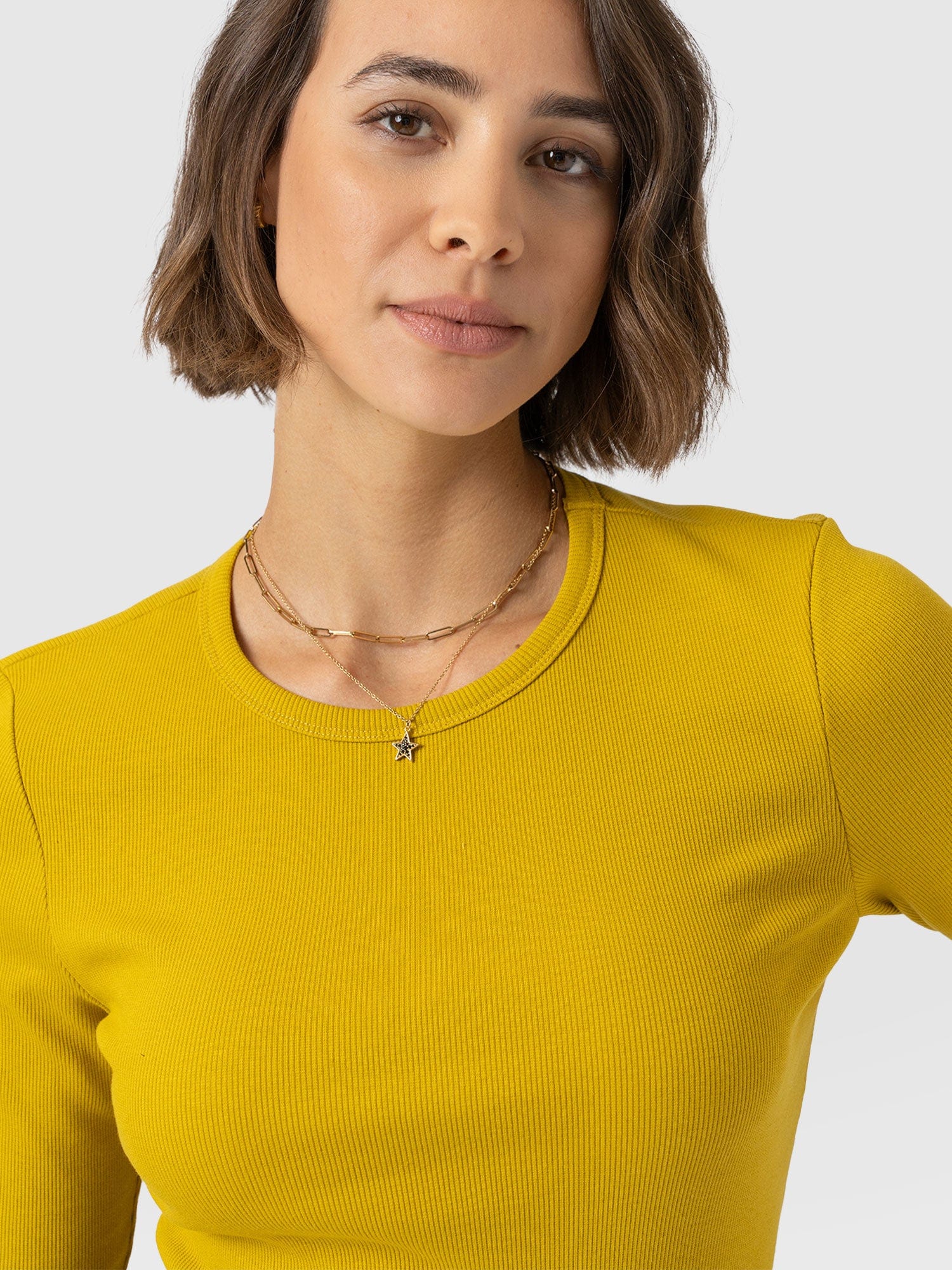 Ribbed Long Sleeve Tee - Mustard - Image 4