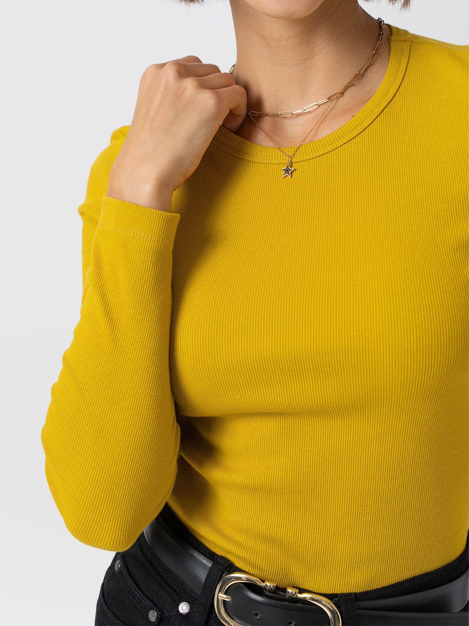 Ribbed Long Sleeve Tee - Mustard - Image 5