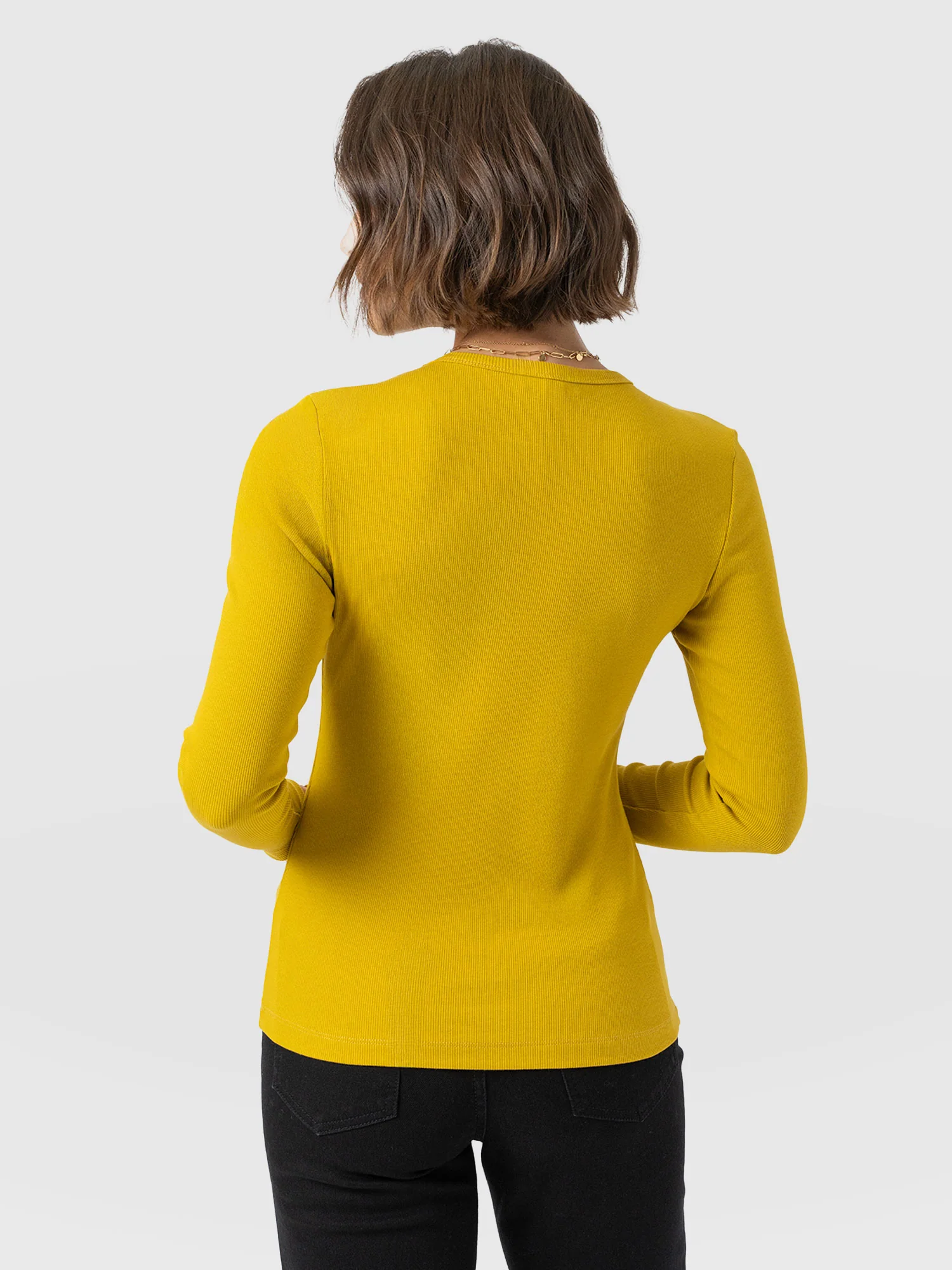 Ribbed Long Sleeve Tee - Mustard - Image 6