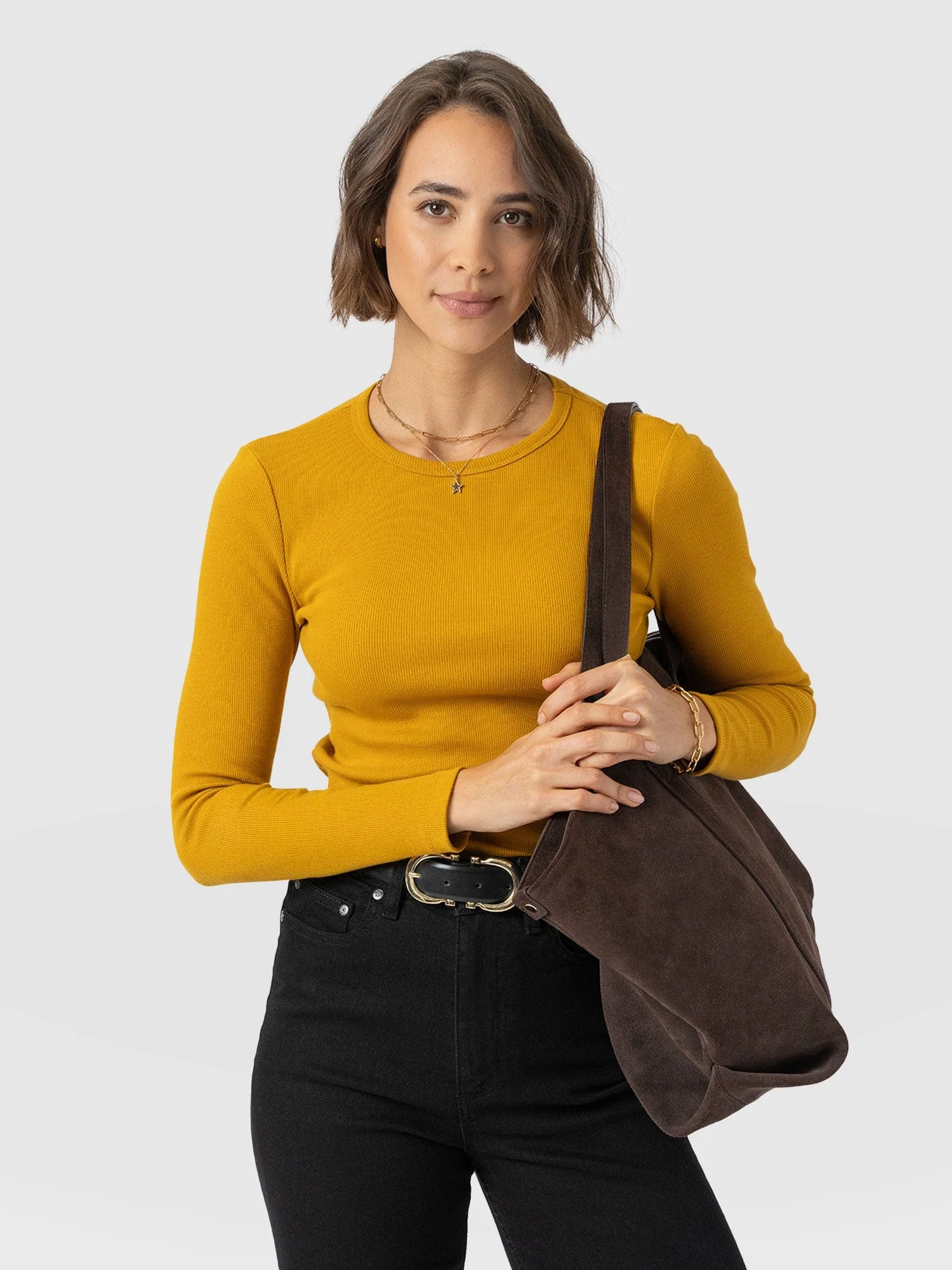 Ribbed Long Sleeve Tee - Ochre - Image 2