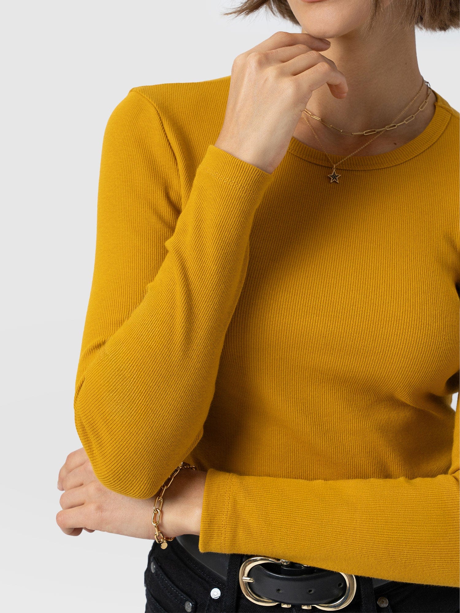 Ribbed Long Sleeve Tee - Ochre - Image 5
