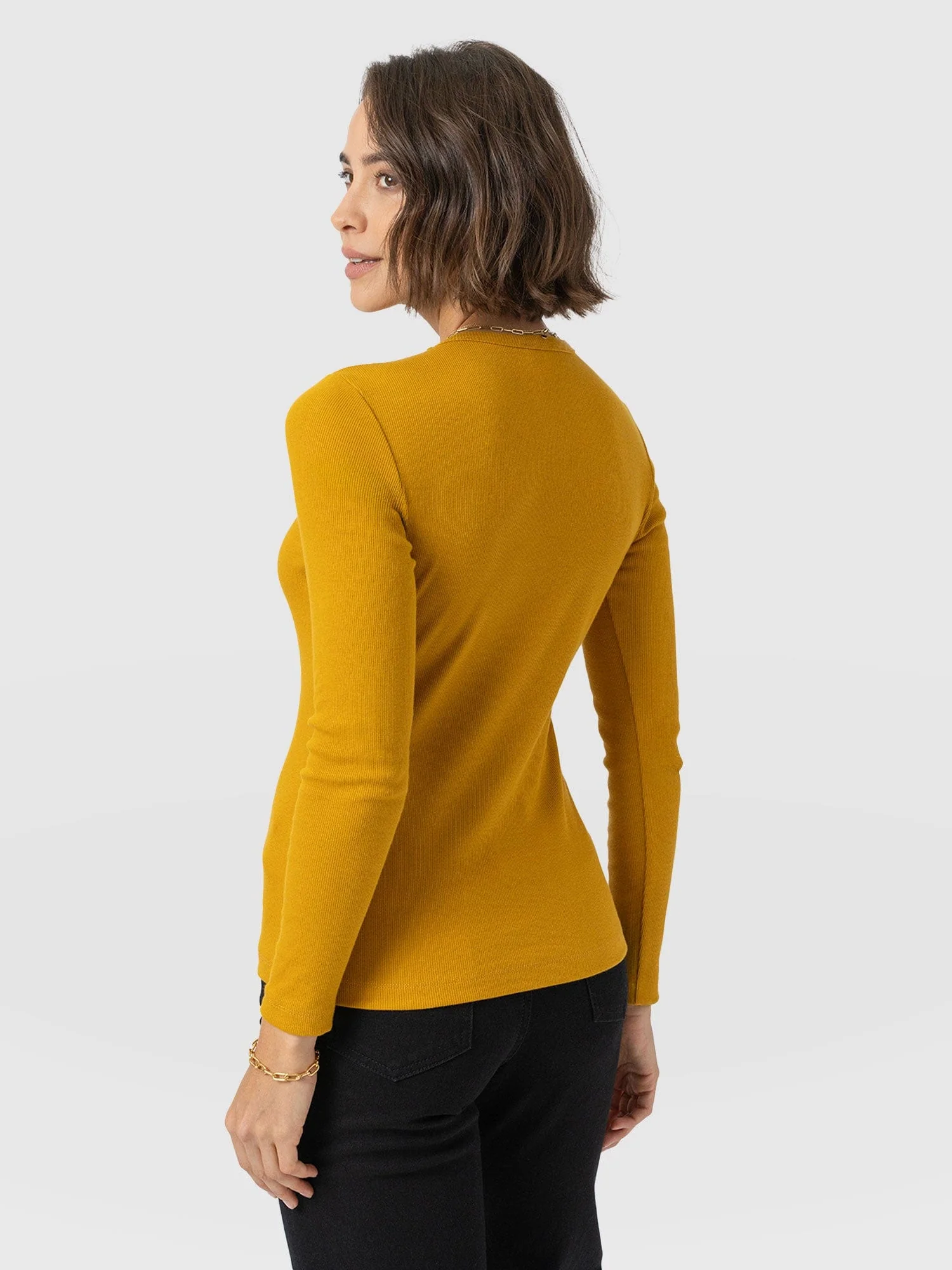 Ribbed Long Sleeve Tee - Ochre - Image 6