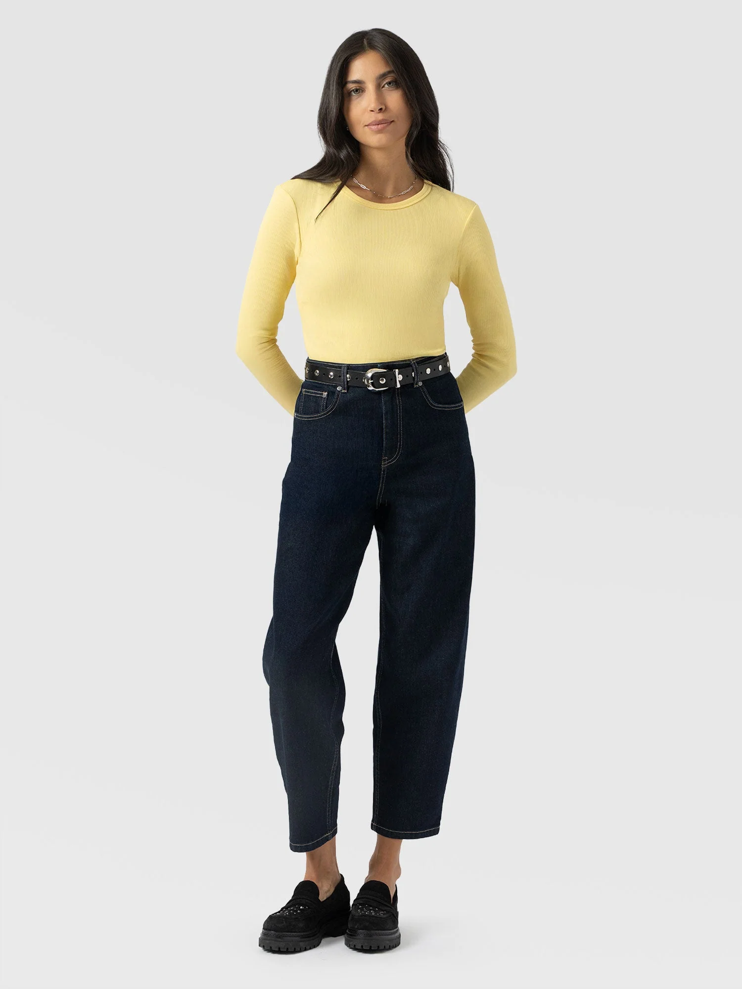 Ribbed Long Sleeve Tee - Pale Yellow - Image 2