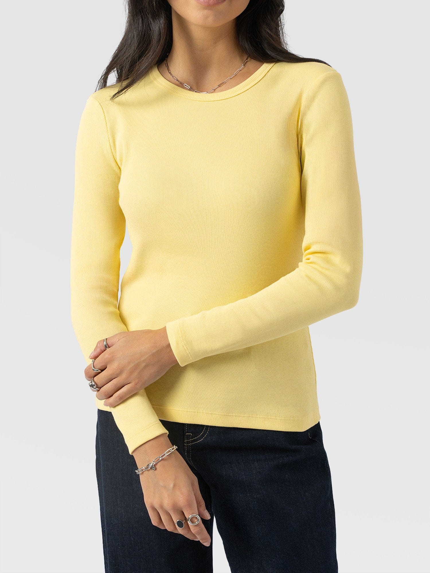 Ribbed Long Sleeve Tee - Pale Yellow - Image 4