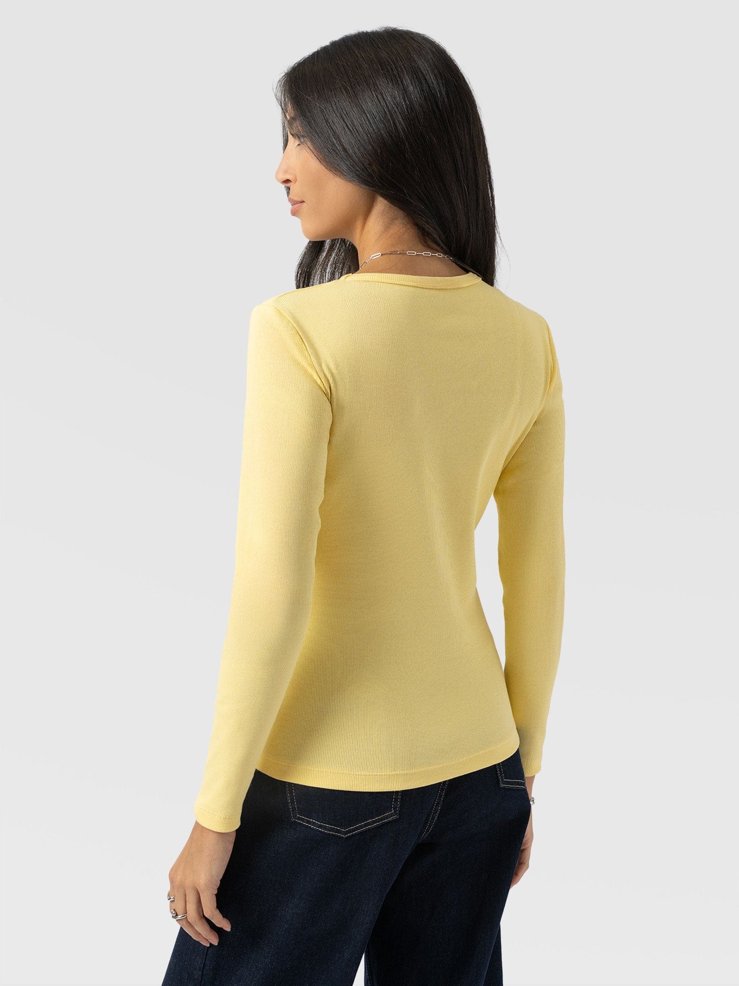 Ribbed Long Sleeve Tee - Pale Yellow - Image 6