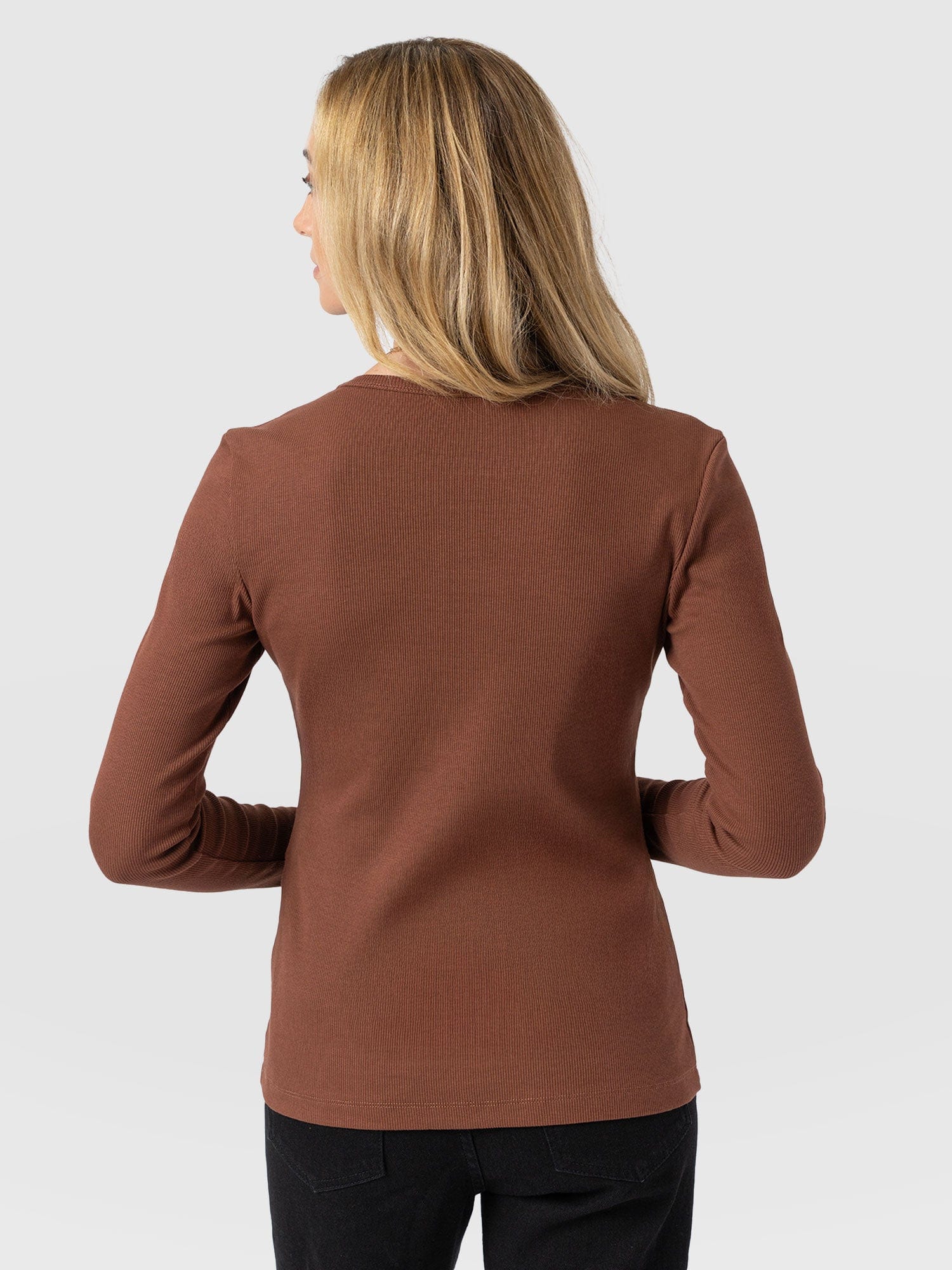 Ribbed Long Sleeve Tee - Russet Brown - Image 6