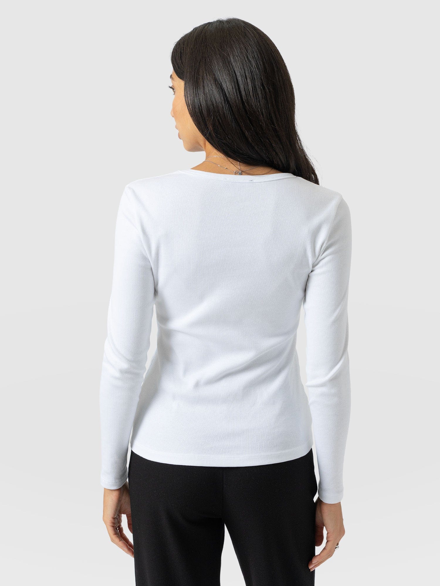 Ribbed Long Sleeve Tee - White - Image 6